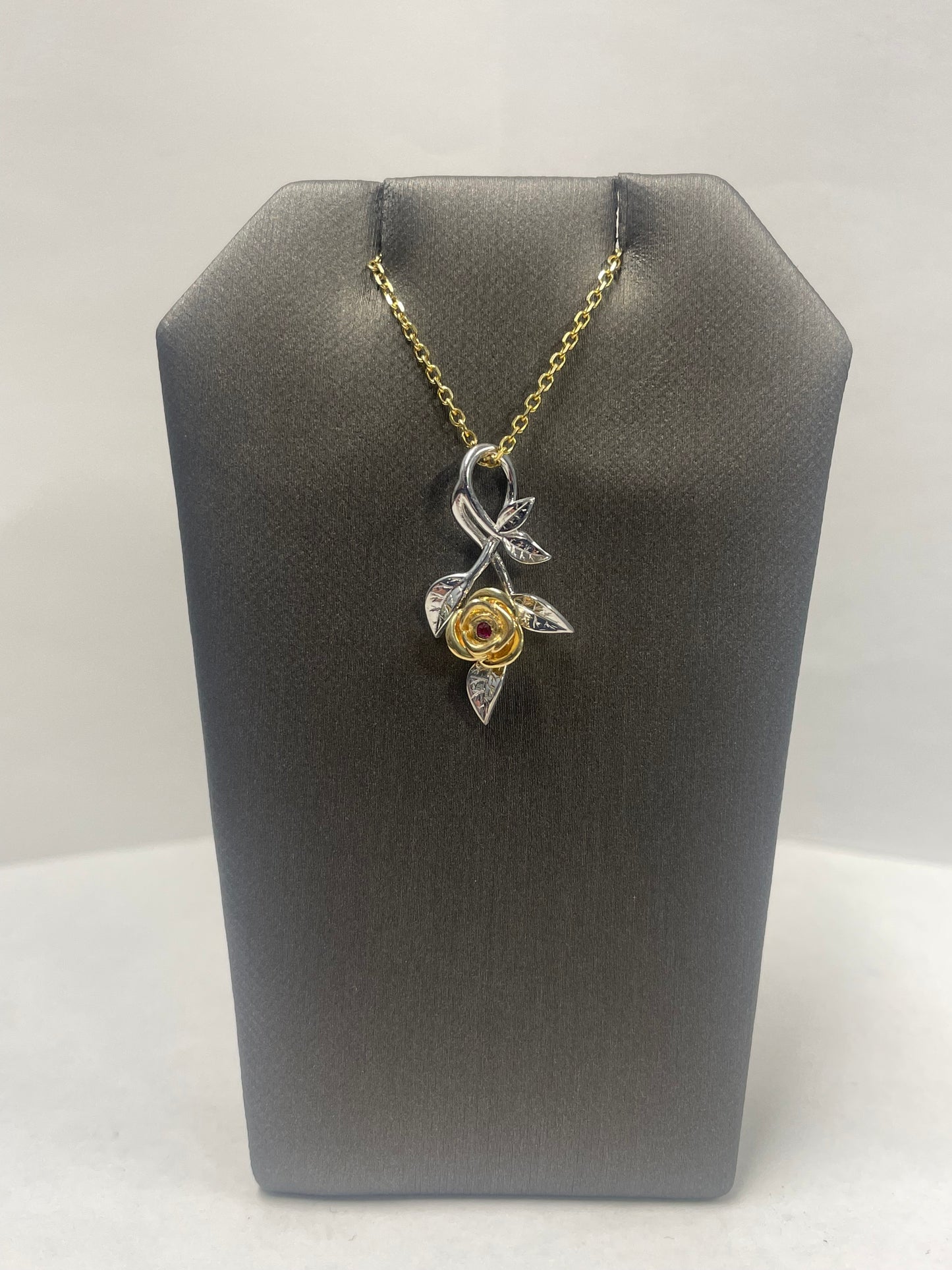 14k Two-Tone Gold Flower Ruby Pendant