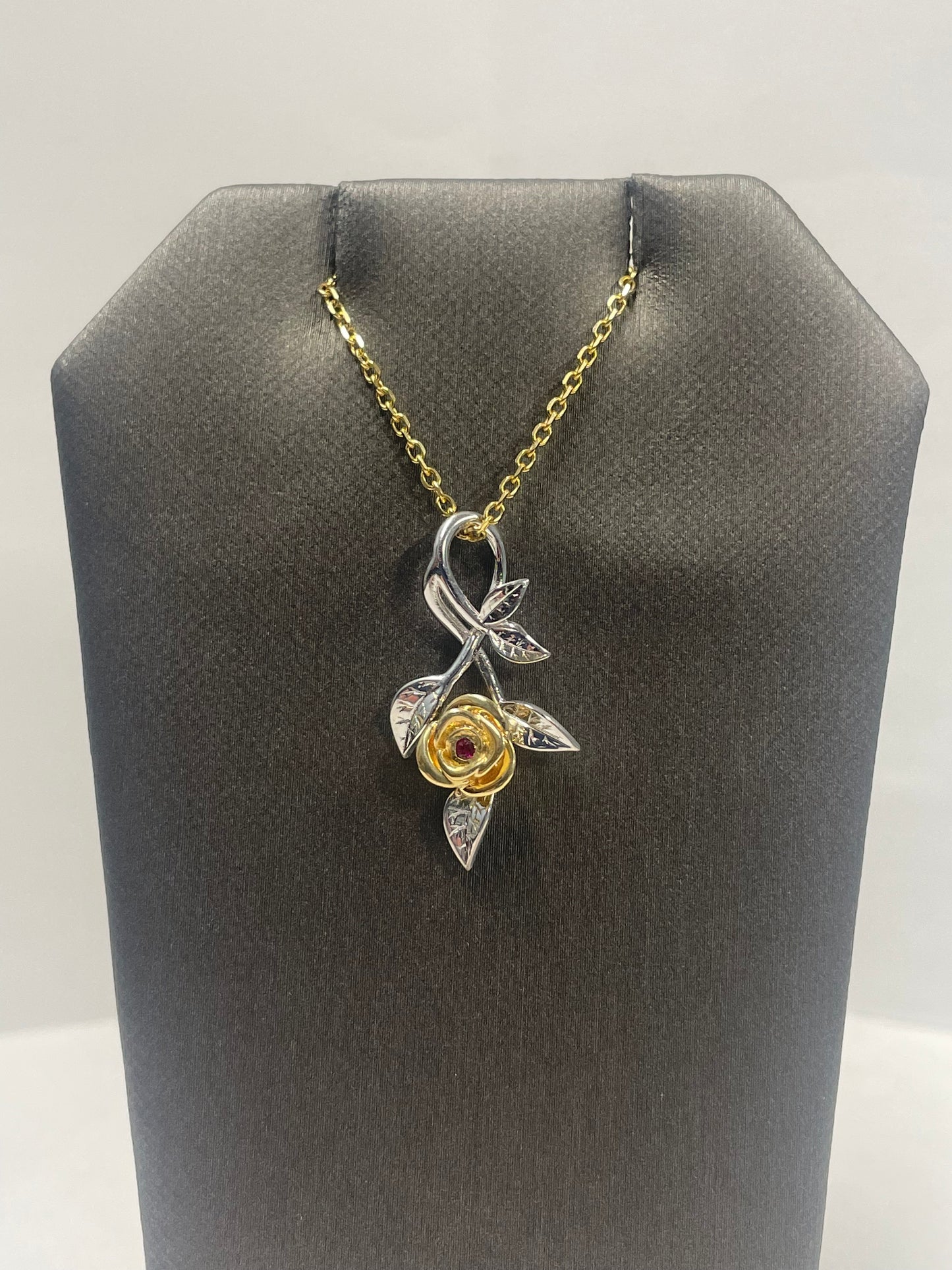 14k Two-Tone Gold Flower Ruby Pendant