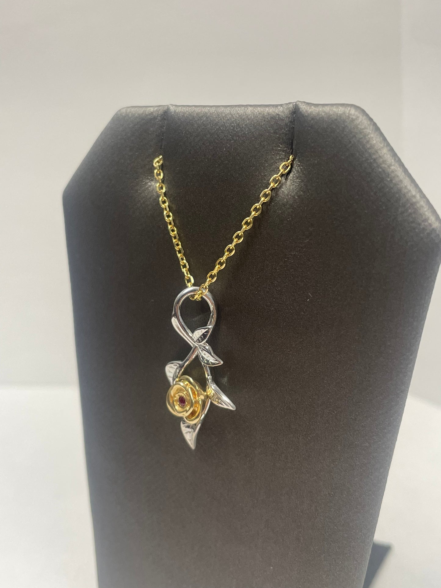 14k Two-Tone Gold Flower Ruby Pendant
