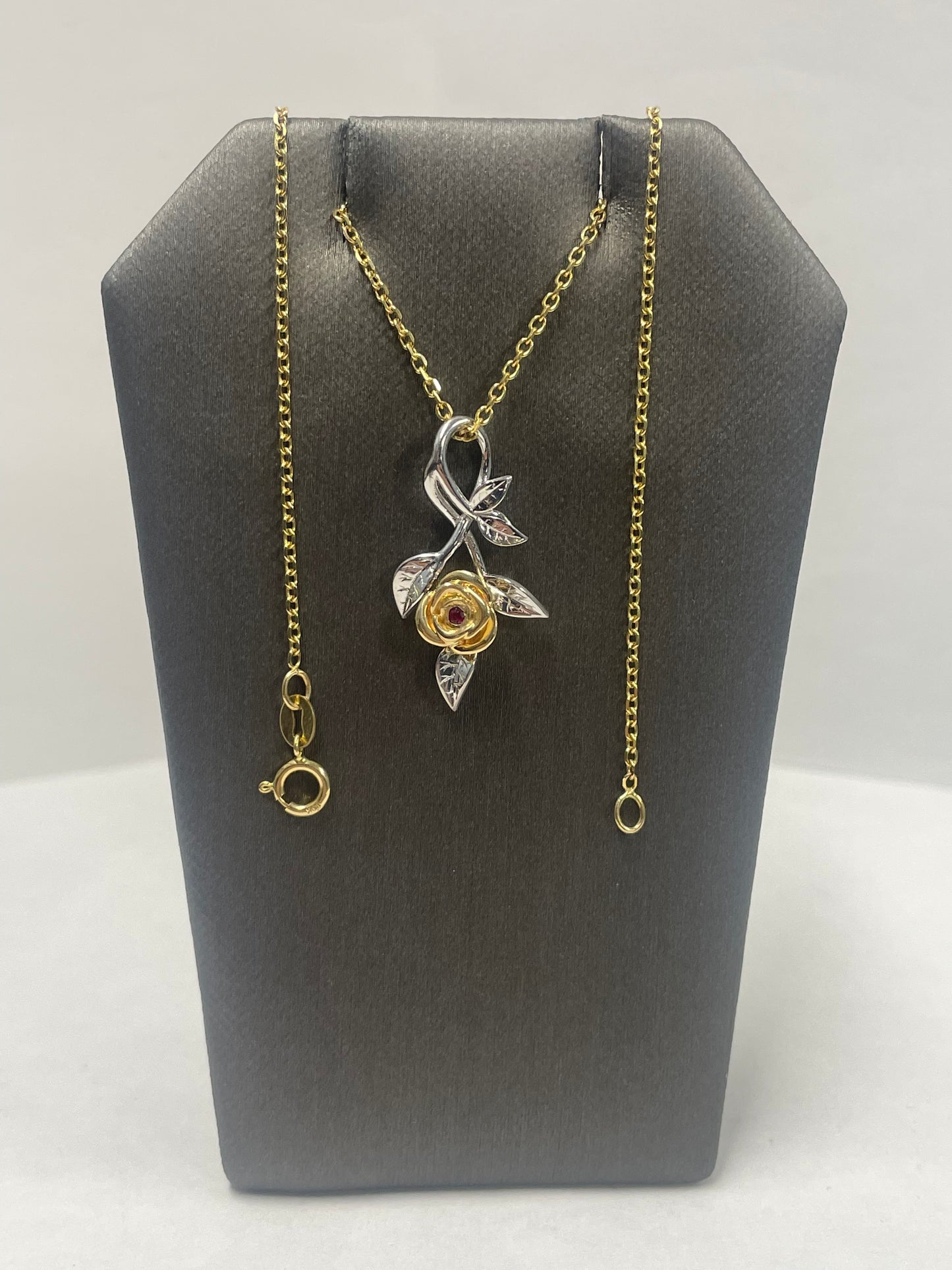 14k Two-Tone Gold Flower Ruby Pendant