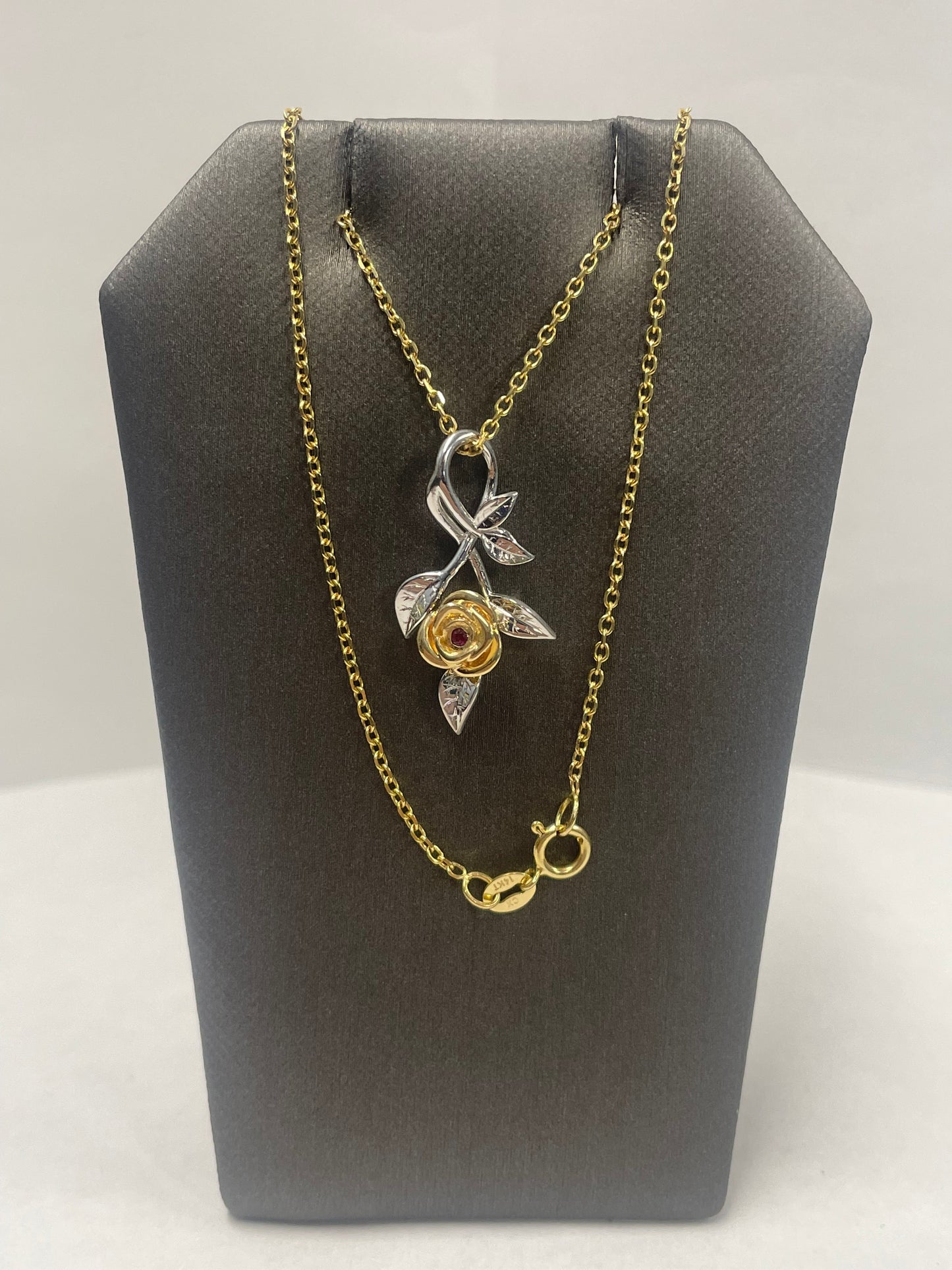 14k Two-Tone Gold Flower Ruby Pendant
