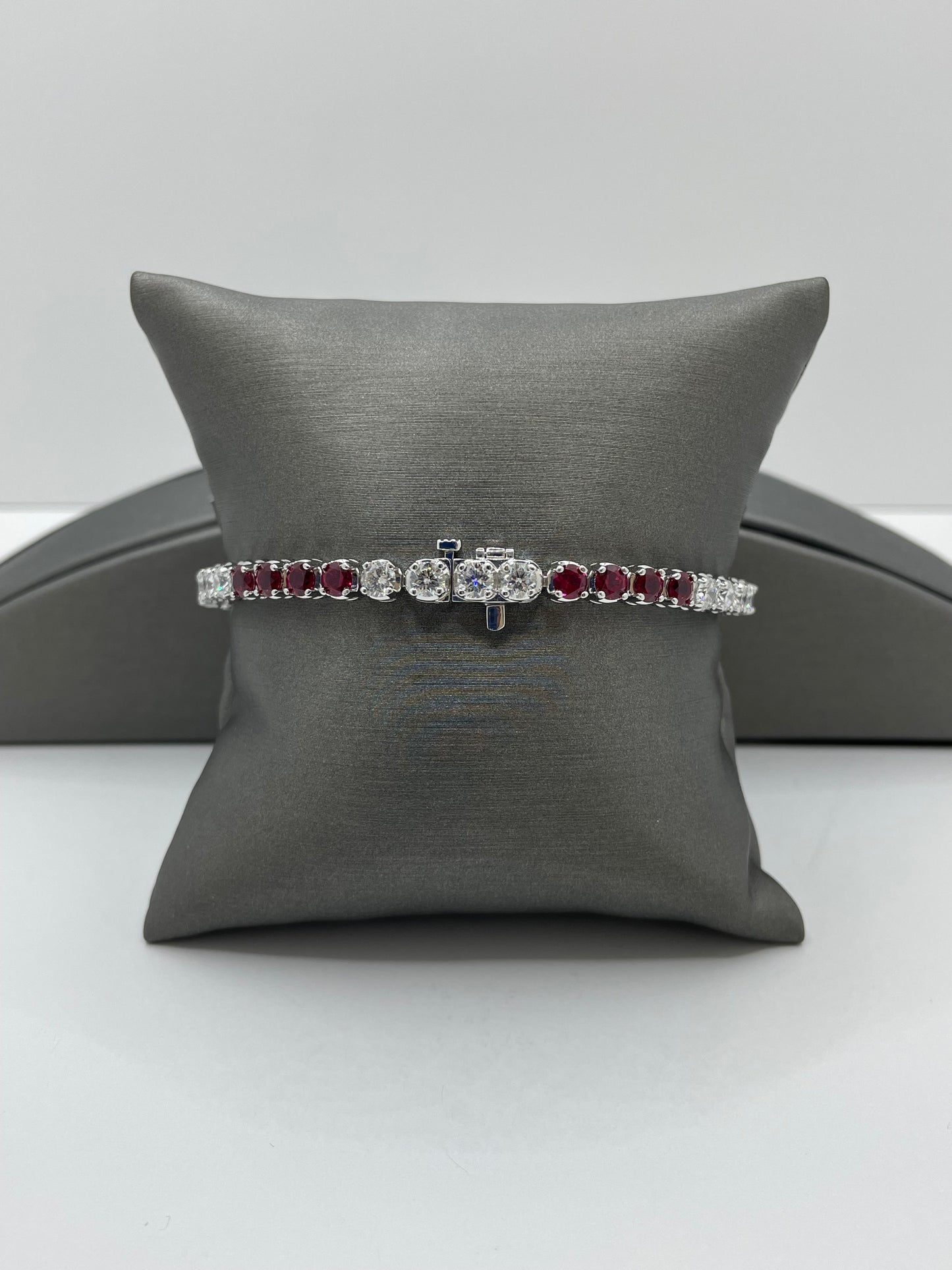 14k White Gold Diamond and Multi-Gemstone Tennis Bracelet 7 inch