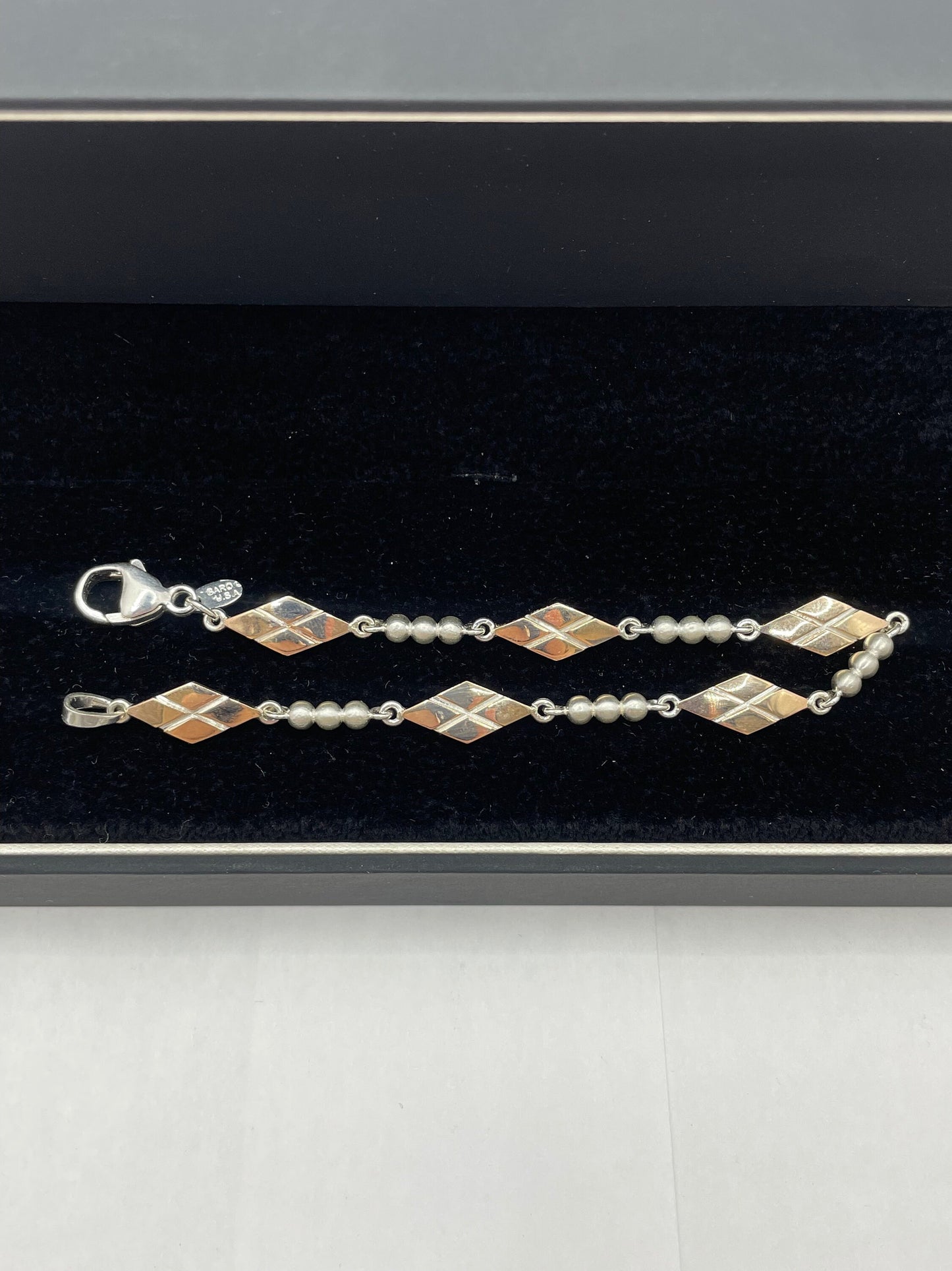Two-Tone 10k Rose Gold and .925 Silver Rhombus Design Bracelet 7 inch