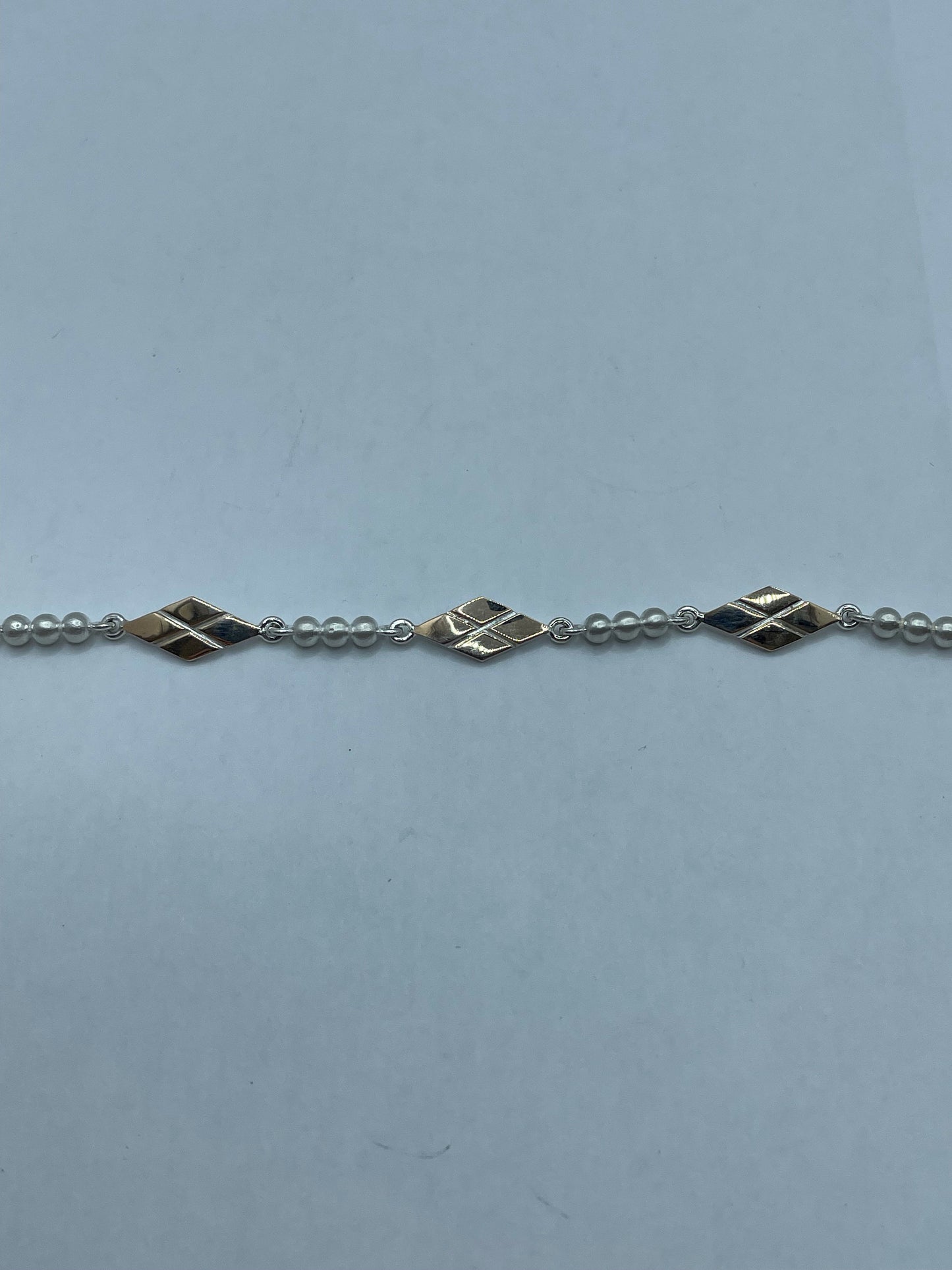 Two-Tone 10k Rose Gold and .925 Silver Rhombus Design Bracelet 7 inch