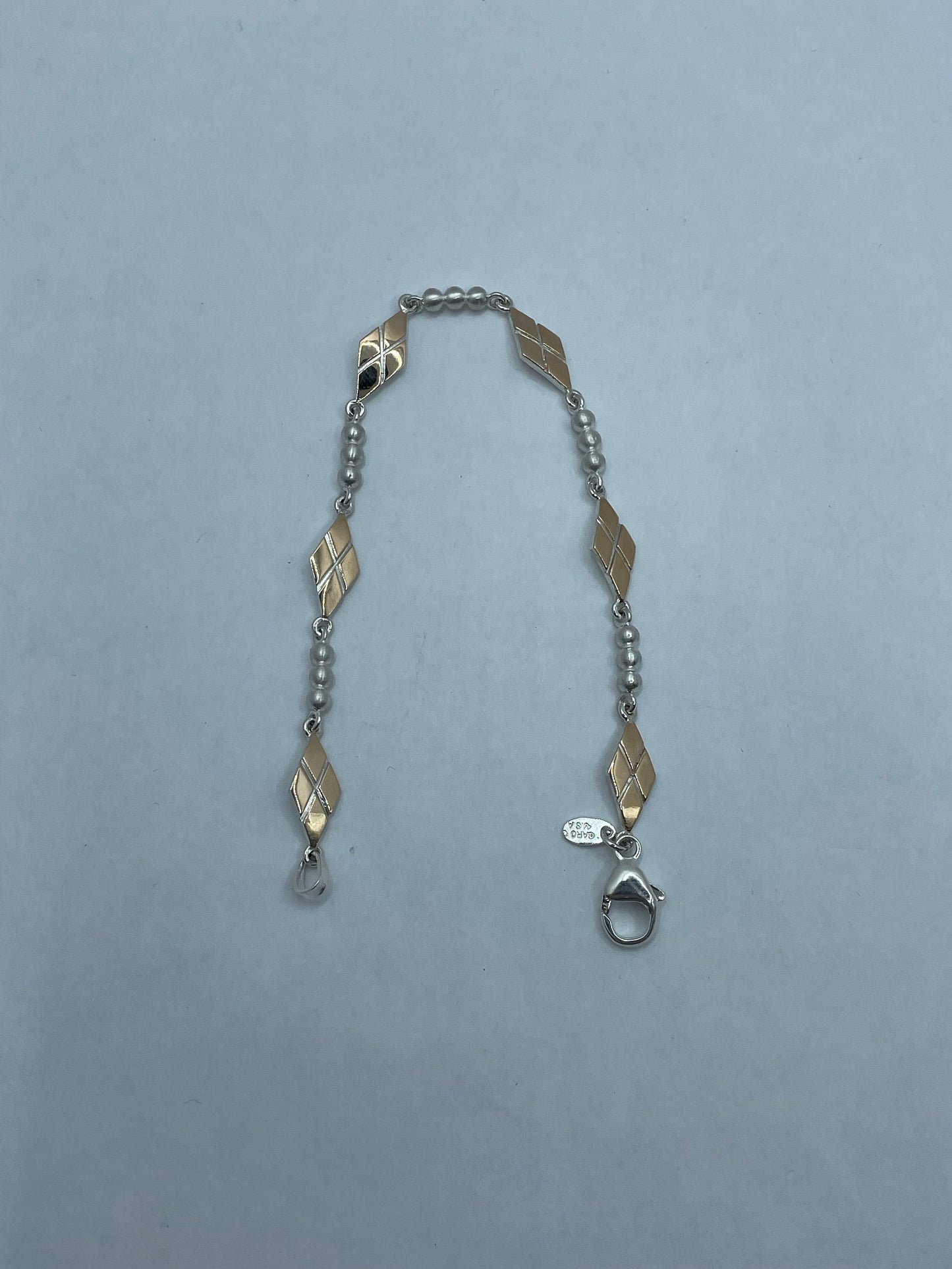 Two-Tone 10k Rose Gold and .925 Silver Rhombus Design Bracelet 7 inch