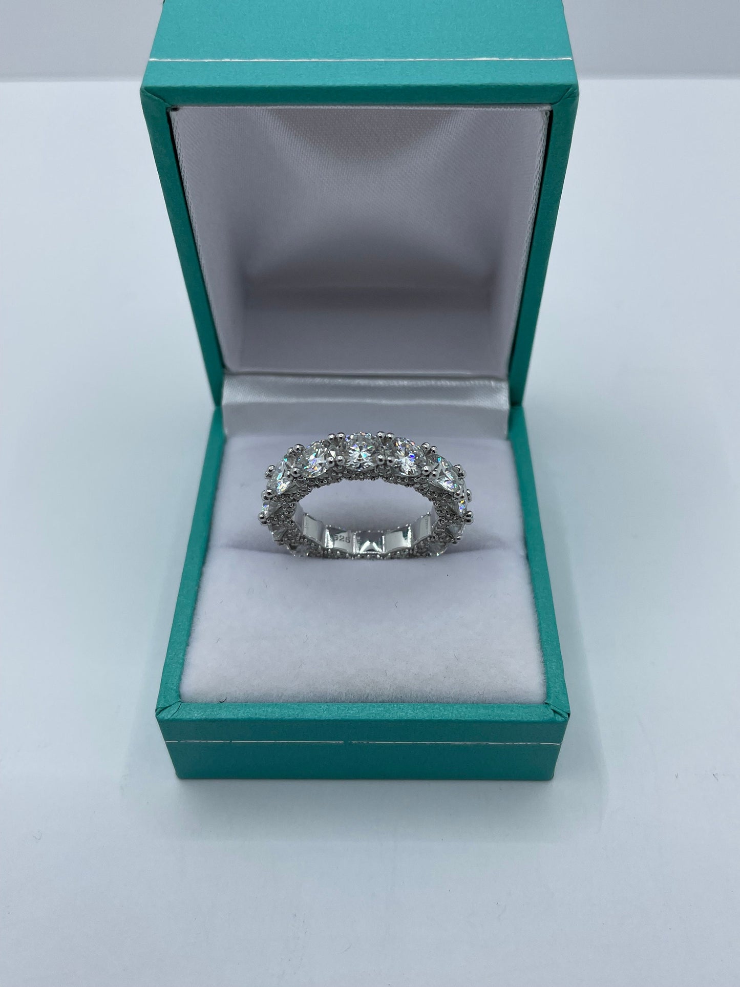 Moissanite Eternity Beaded Band Ring .925 Silver