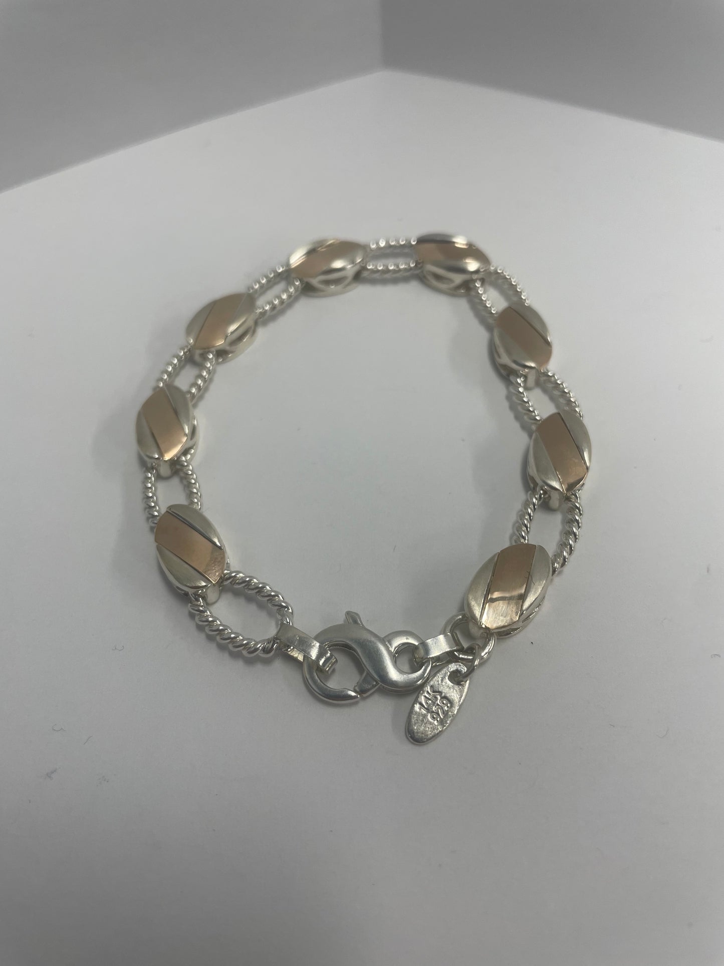 Two-Toned 14k Rose Gold and .925 Silver Bracelet - 7.5 inch