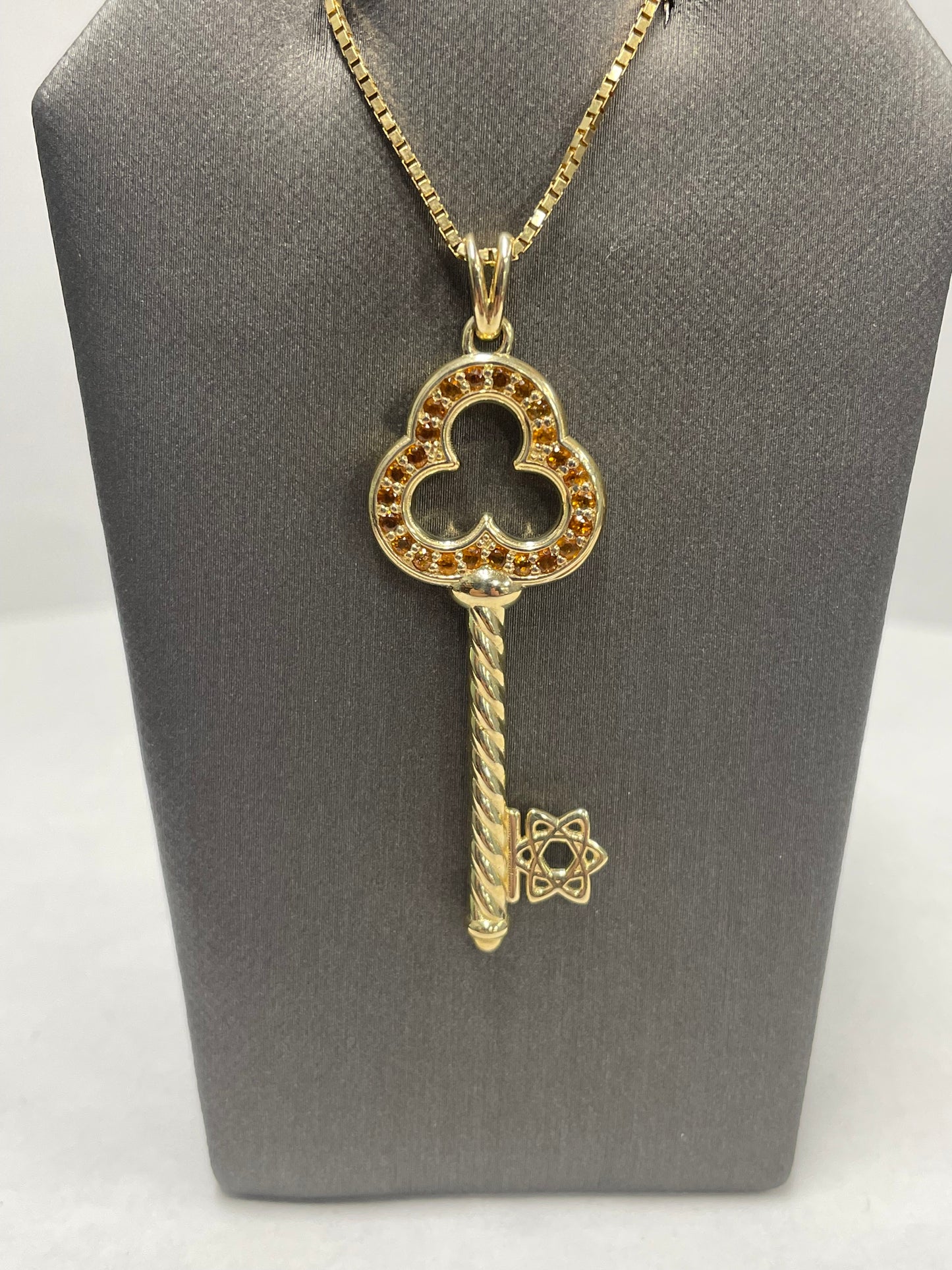 14k Yellow Gold Citrine Key Pendant