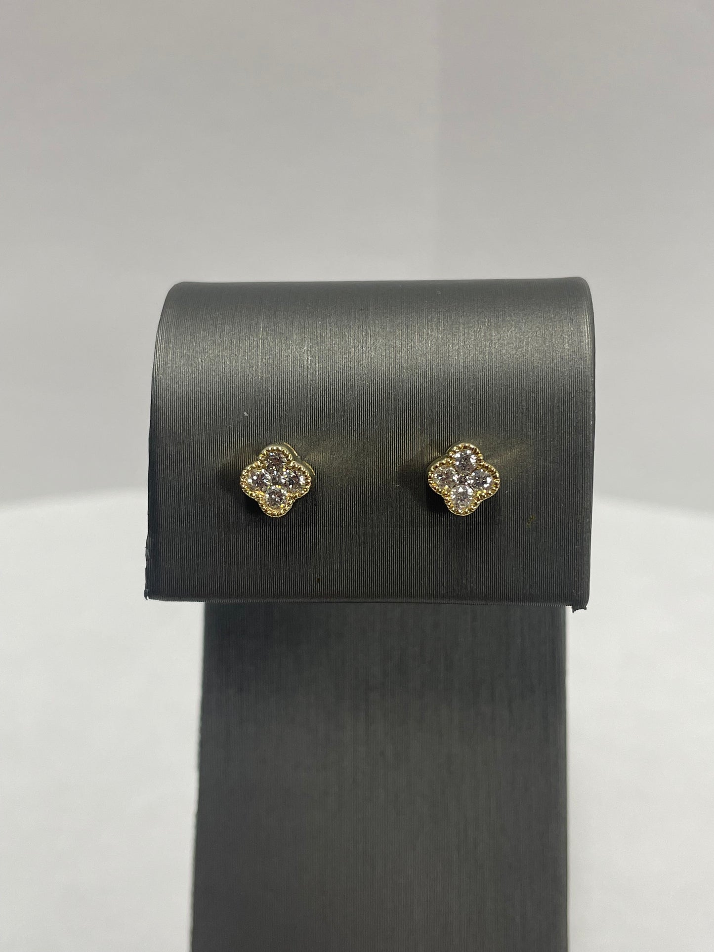 14k Yellow Gold Clover Design Diamond Earrings