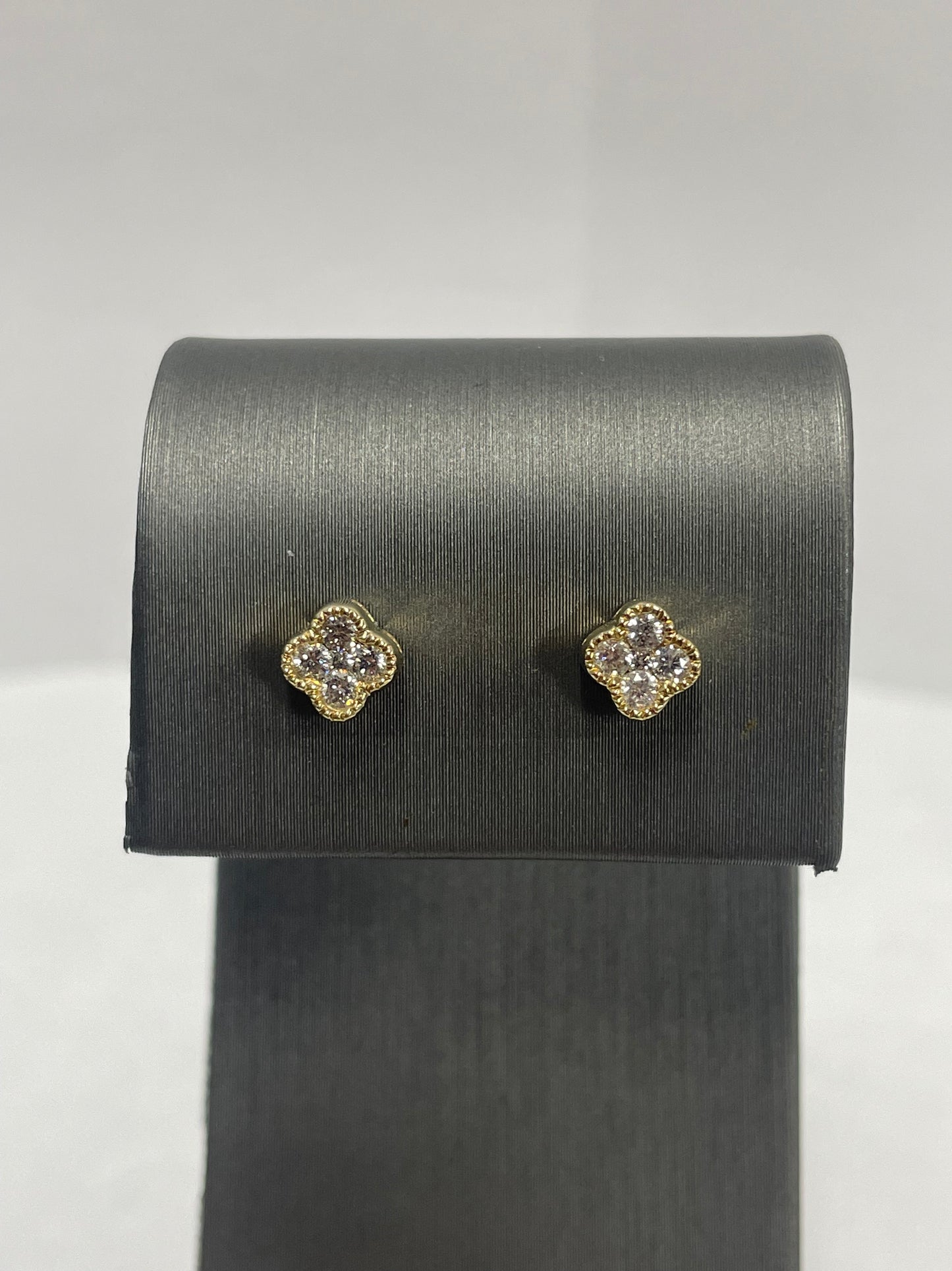 14k Yellow Gold Clover Design Diamond Earrings