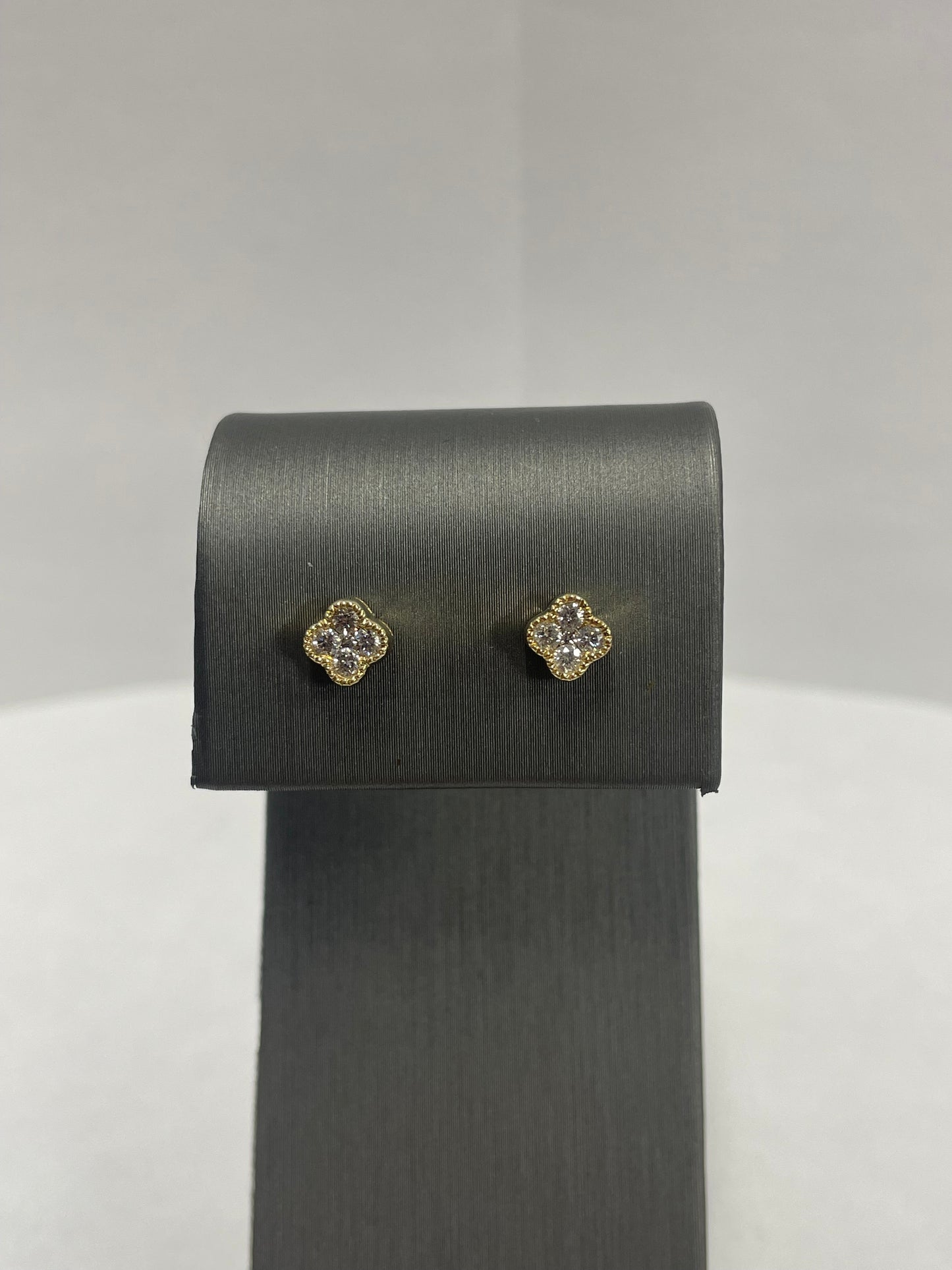 14k Yellow Gold Clover Design Diamond Earrings