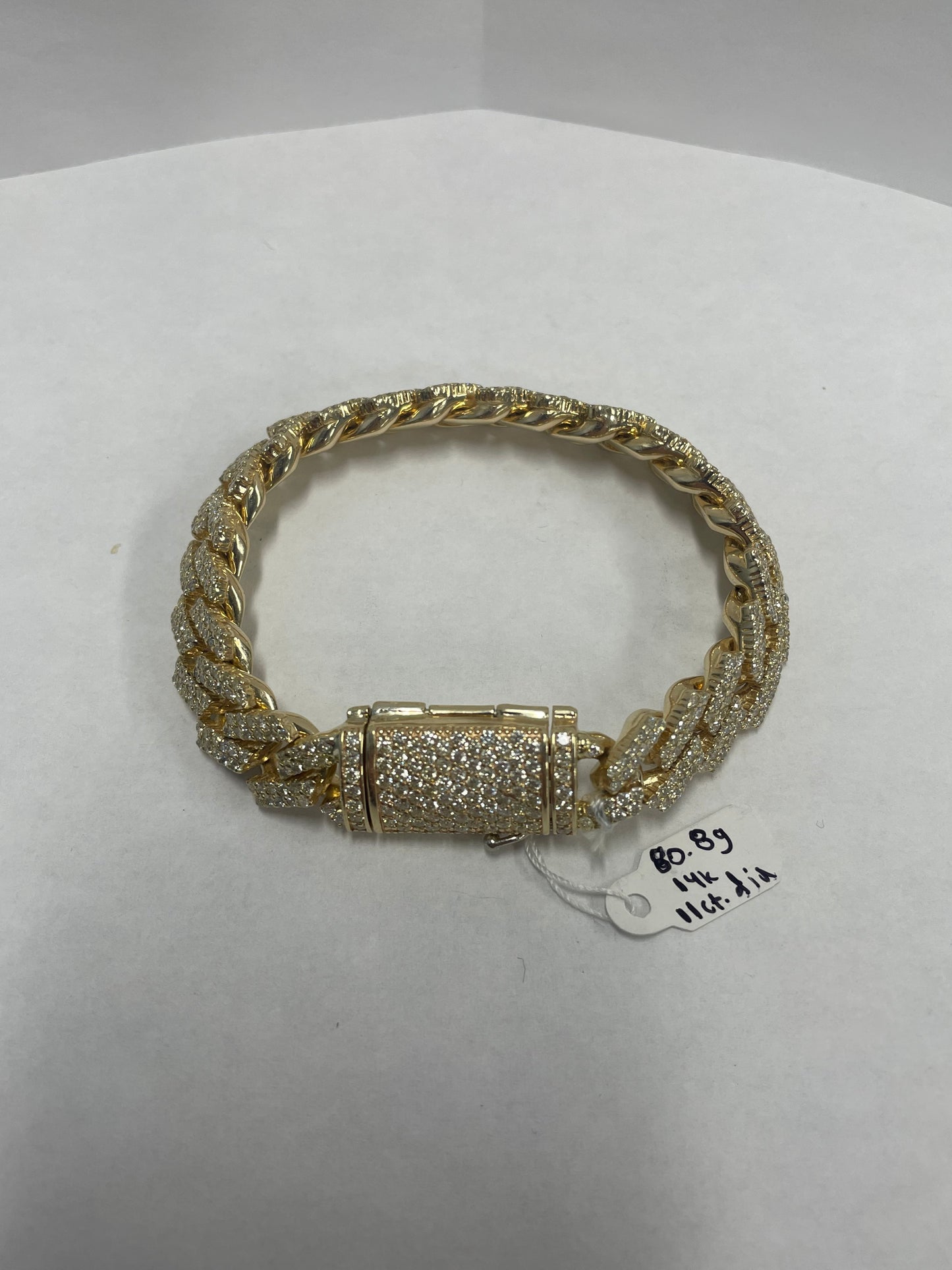 14k Yellow Gold Cuban Diamond Bracelet ICED OUT - 7.5 inch