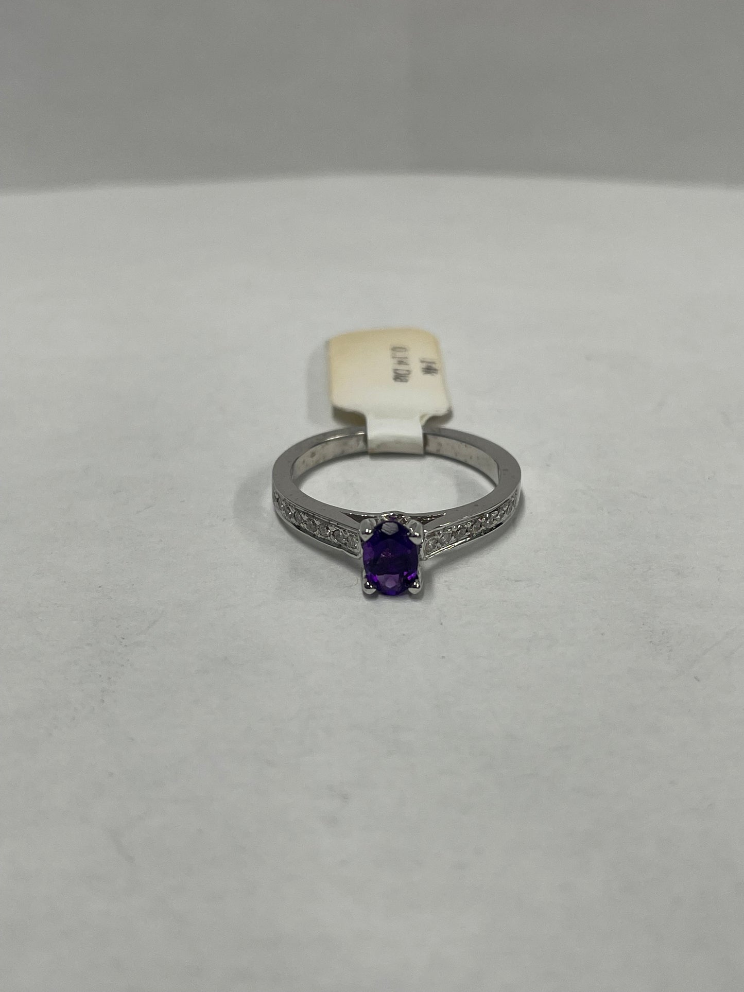 14k White Gold Amethyst Diamond Ring