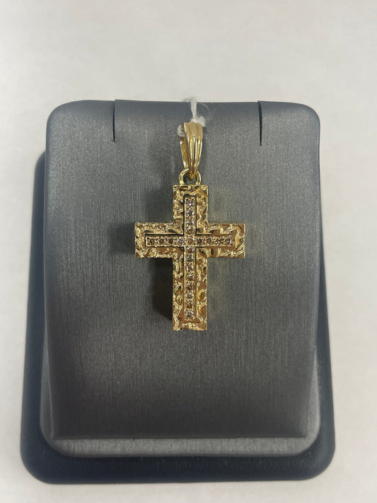 14k Yellow Gold Diamond Cross Pendant