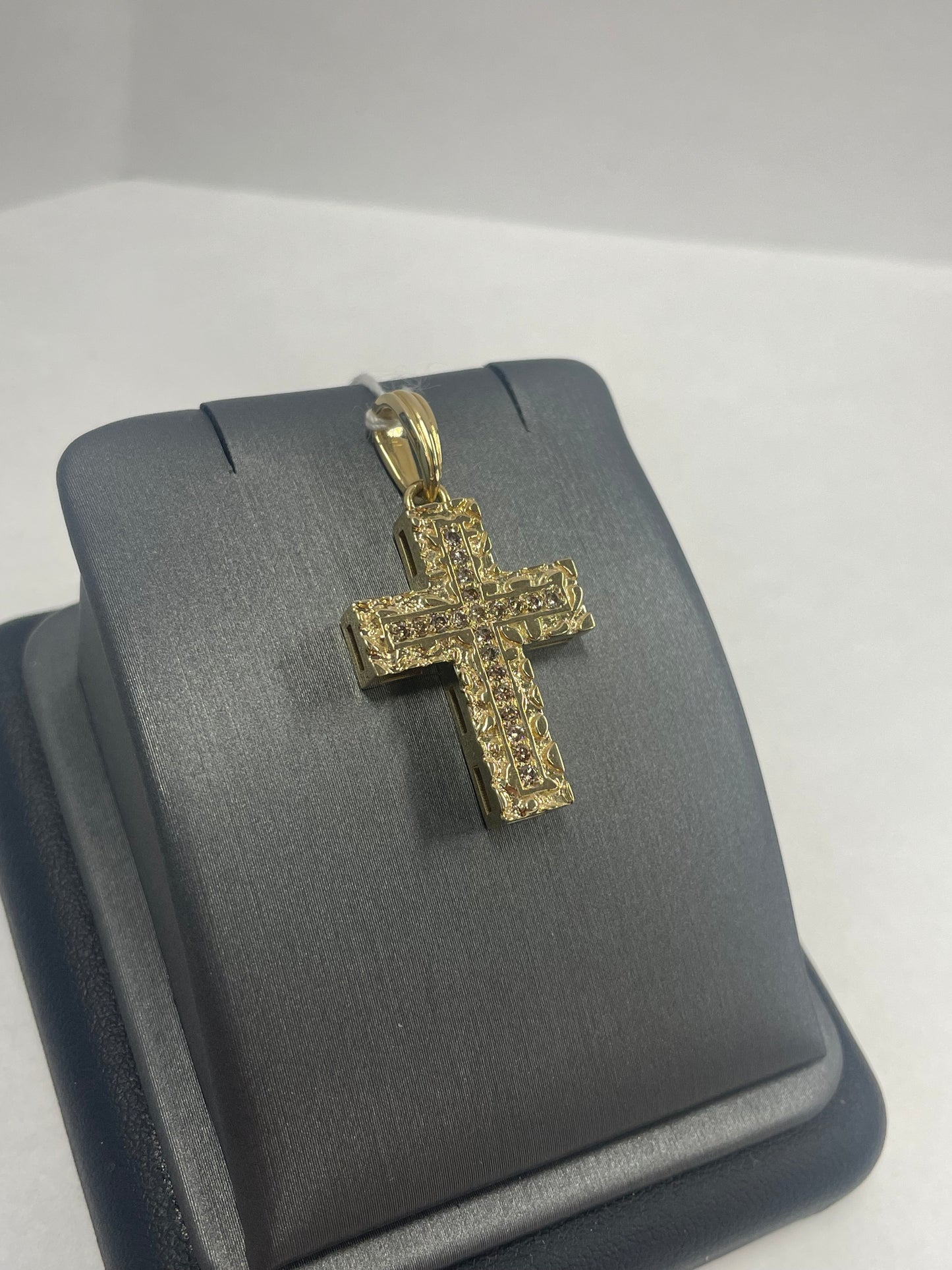 14k Yellow Gold Diamond Cross Pendant