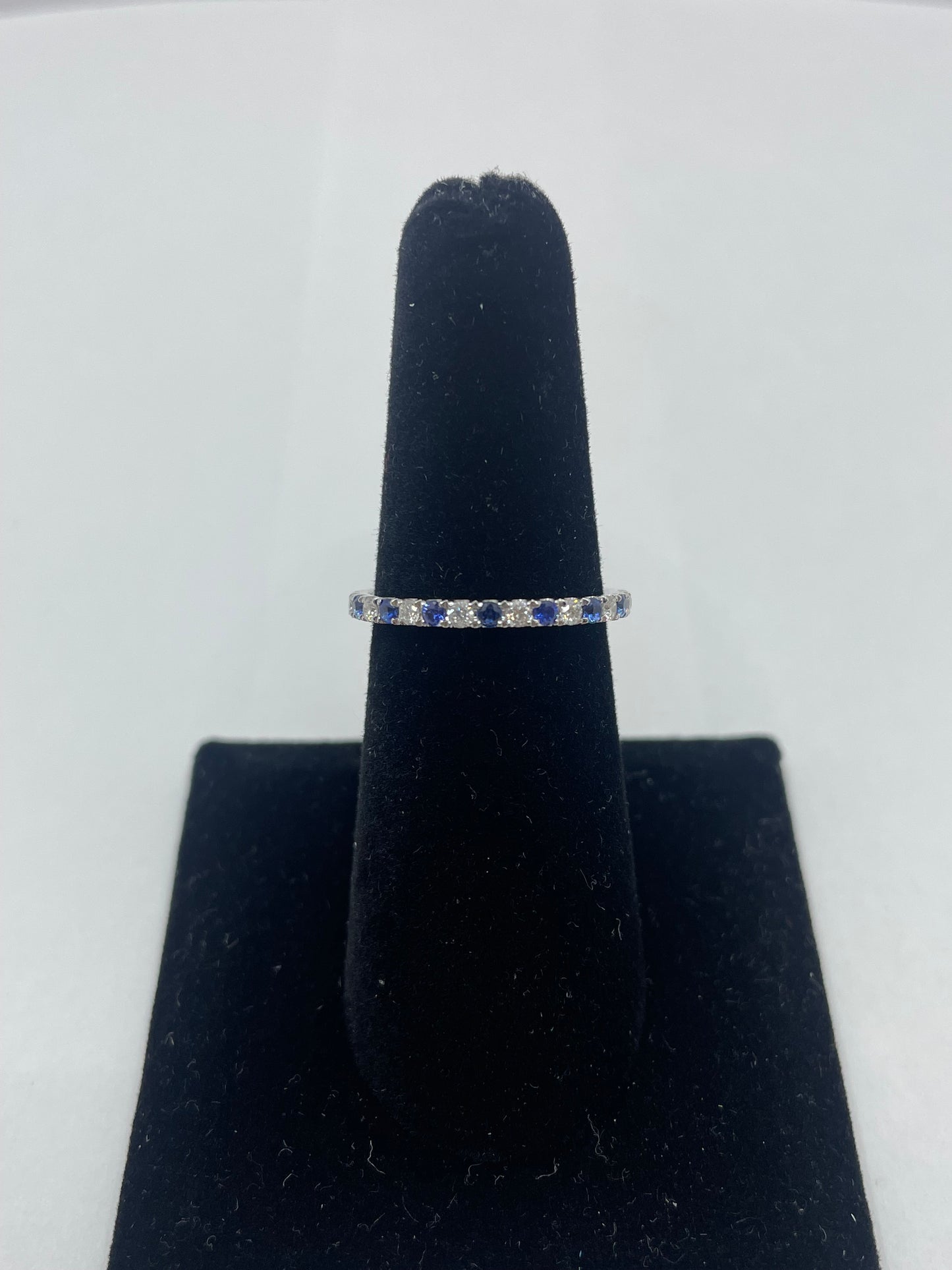 14k White Gold Sapphire - Diamond Band Ring