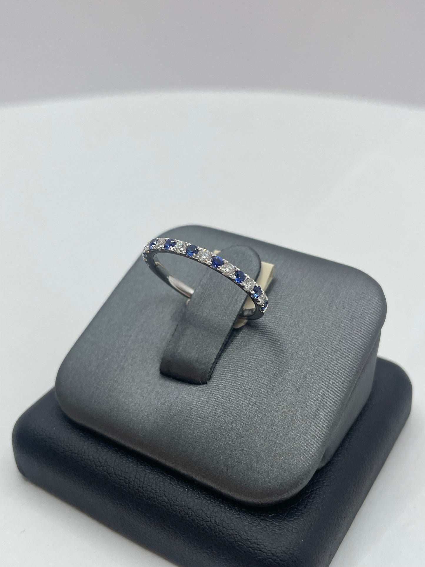 14k White Gold Sapphire - Diamond Band Ring