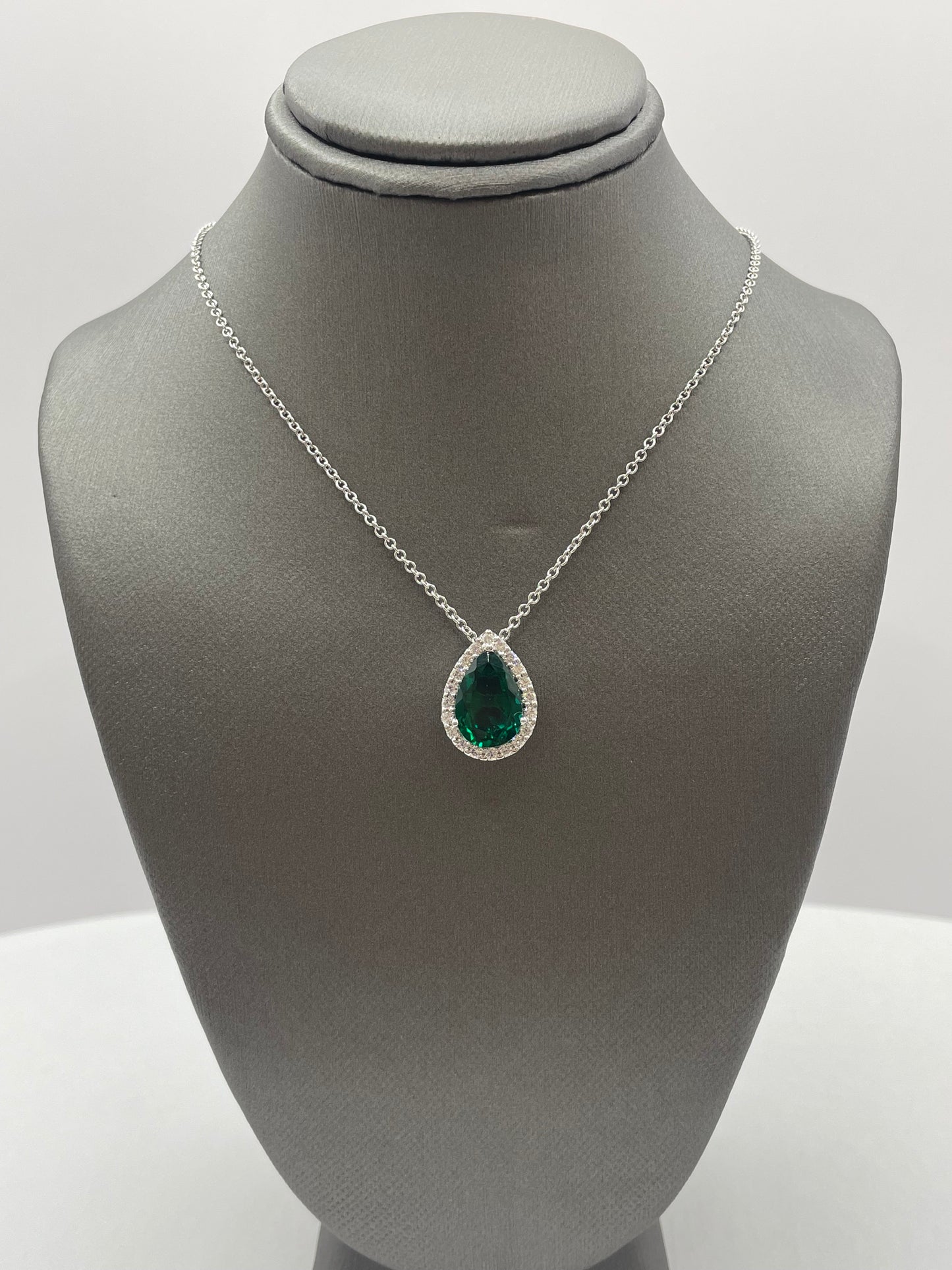 14k White Gold Emerald Diamond Pendant