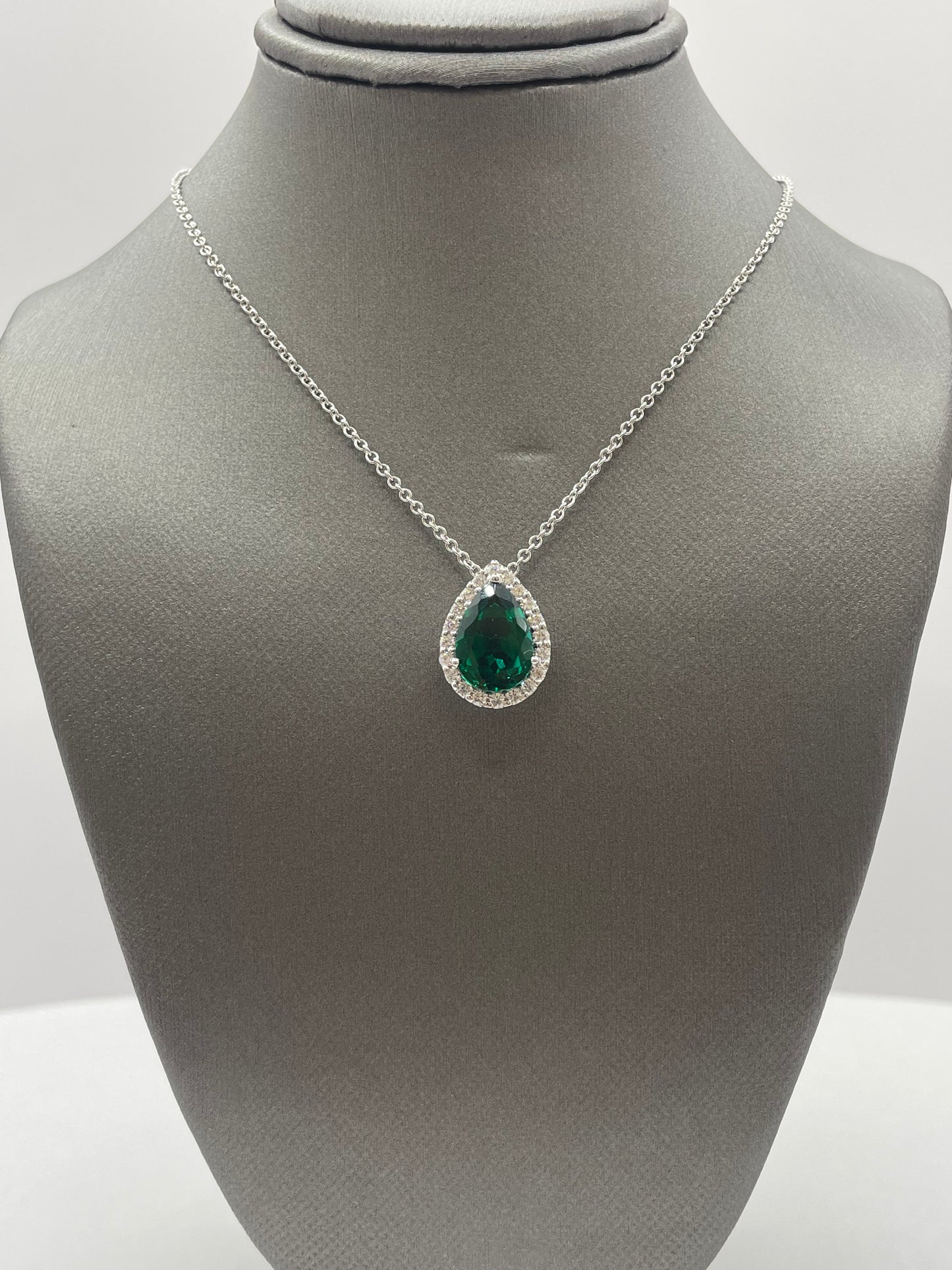 14k White Gold Emerald Diamond Pendant