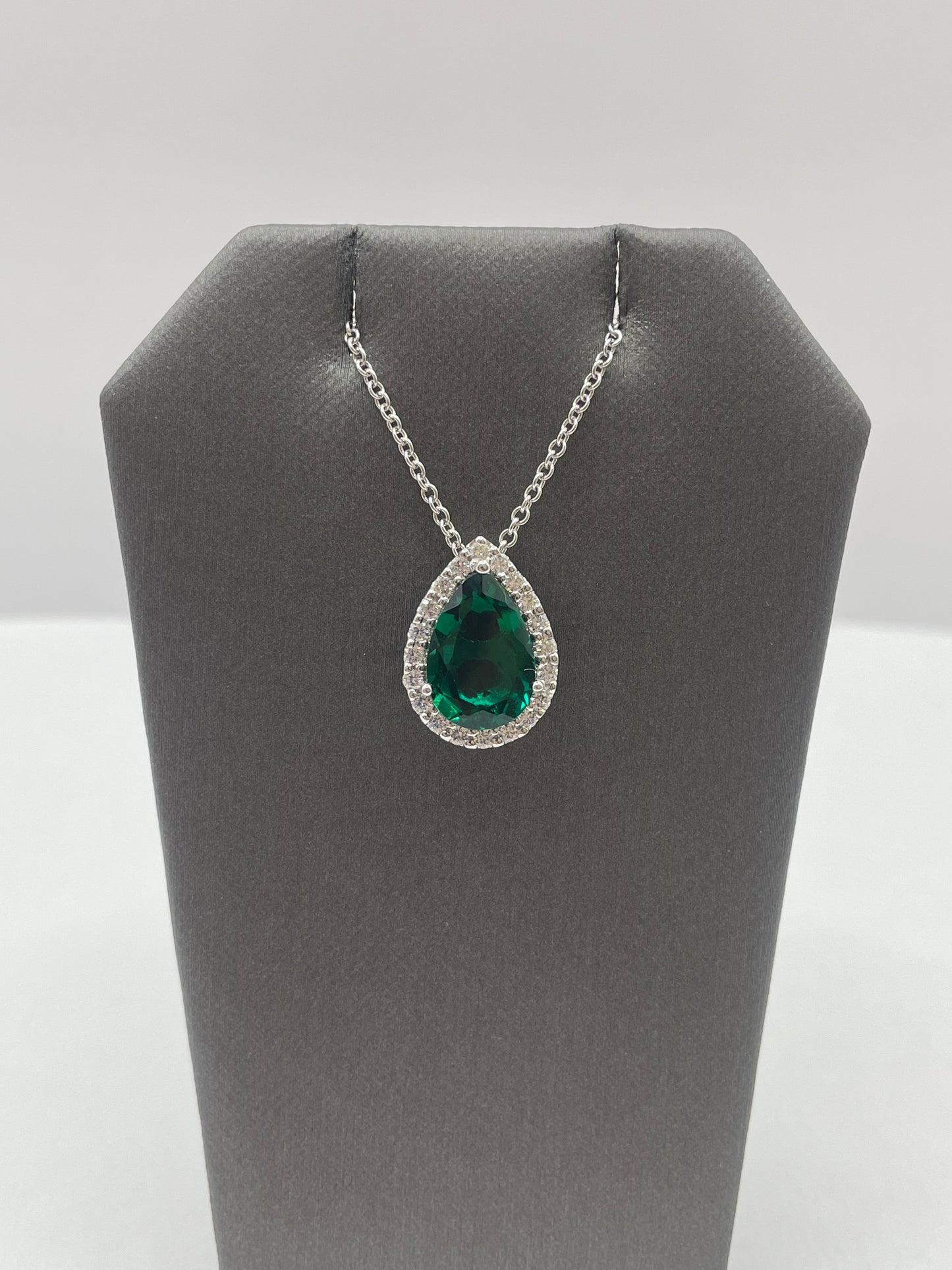 14k White Gold Emerald Diamond Pendant