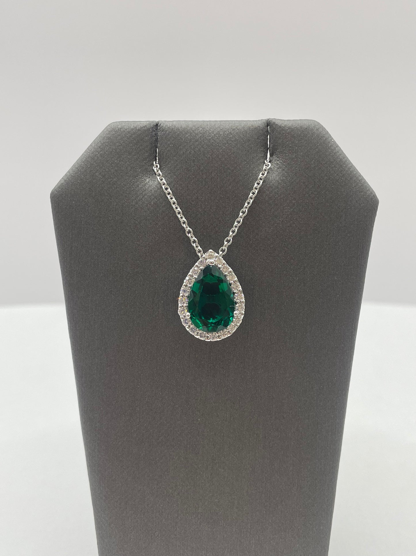 14k White Gold Emerald Diamond Pendant