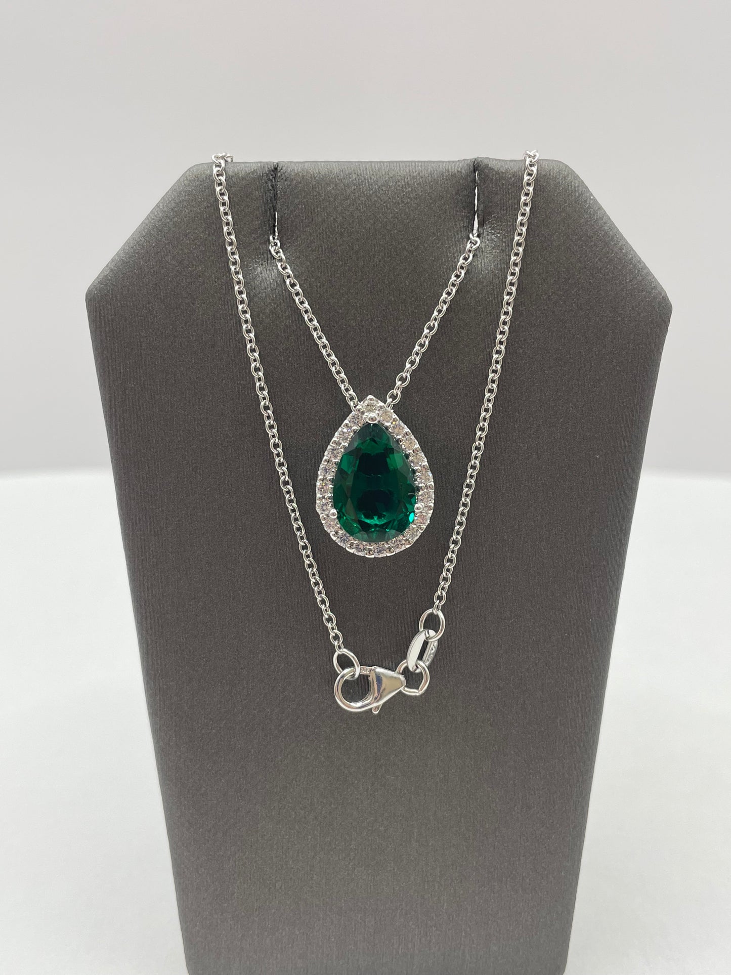 14k White Gold Emerald Diamond Pendant