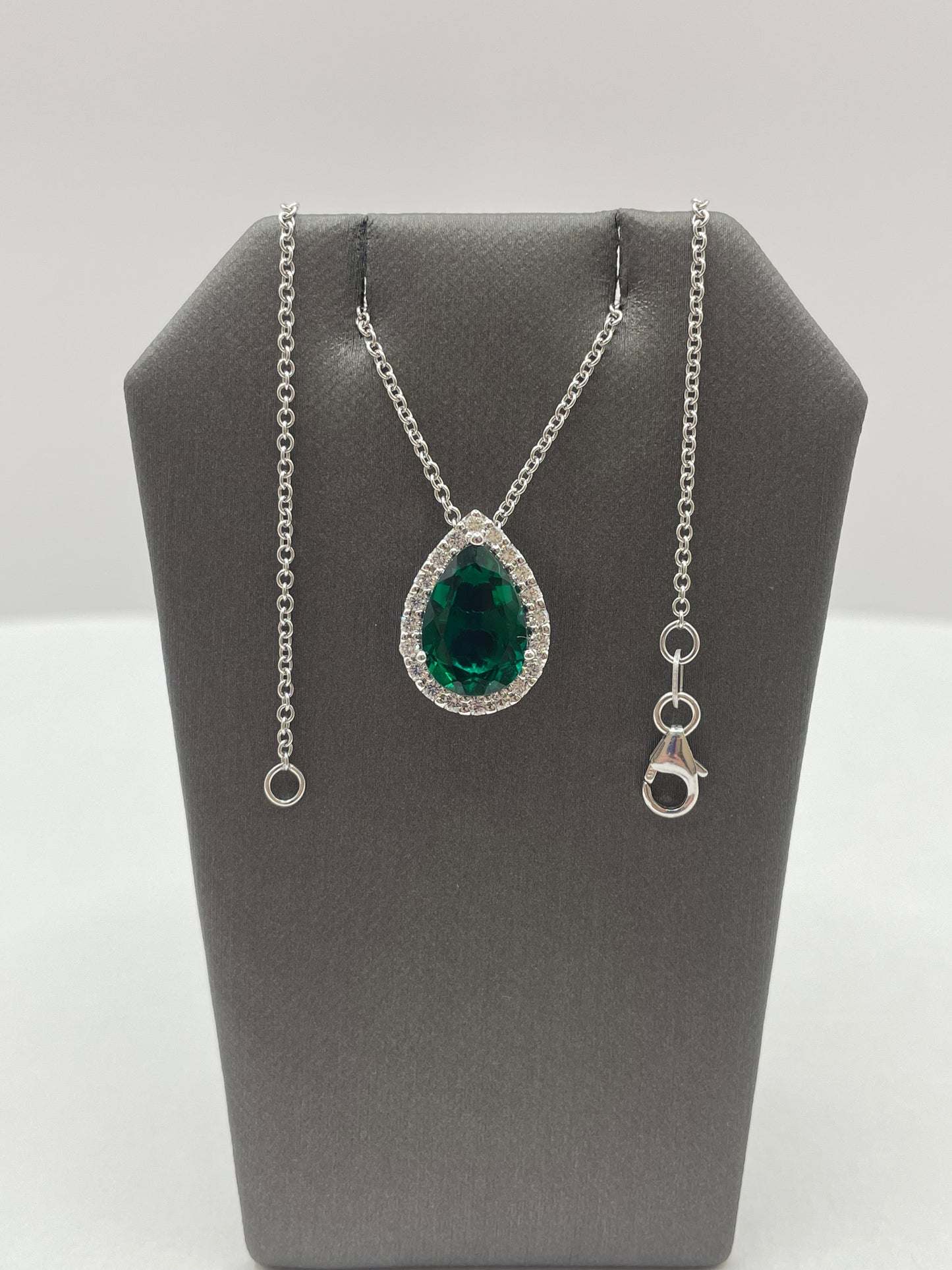 14k White Gold Emerald Diamond Pendant