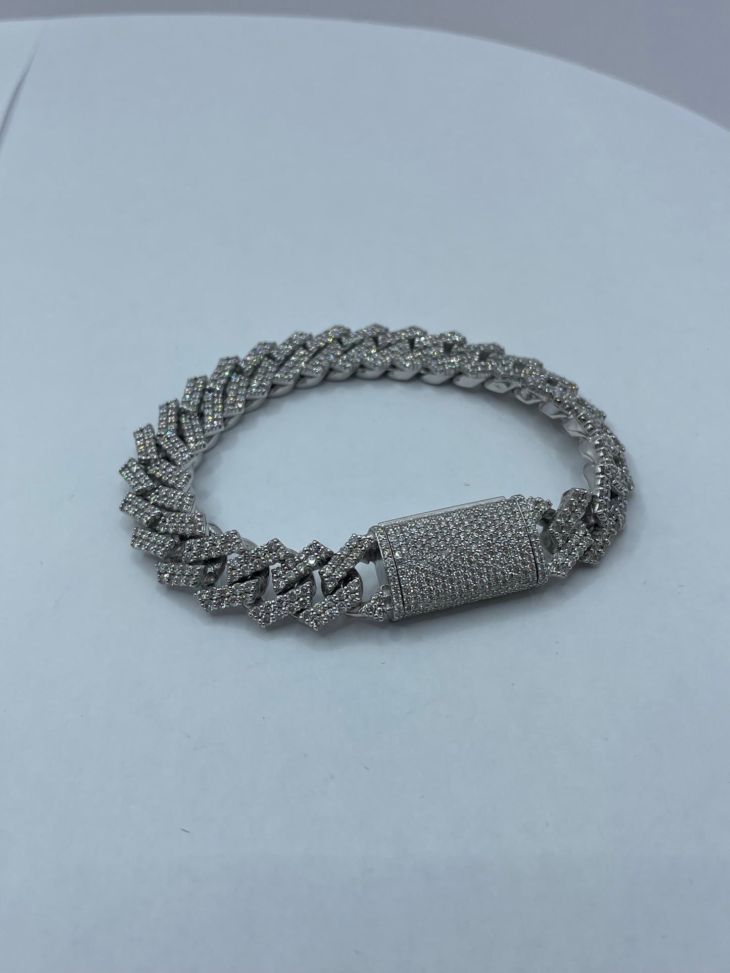 14k White Gold Cuban Diamond Bracelet ICED OUT - 7.5 inch