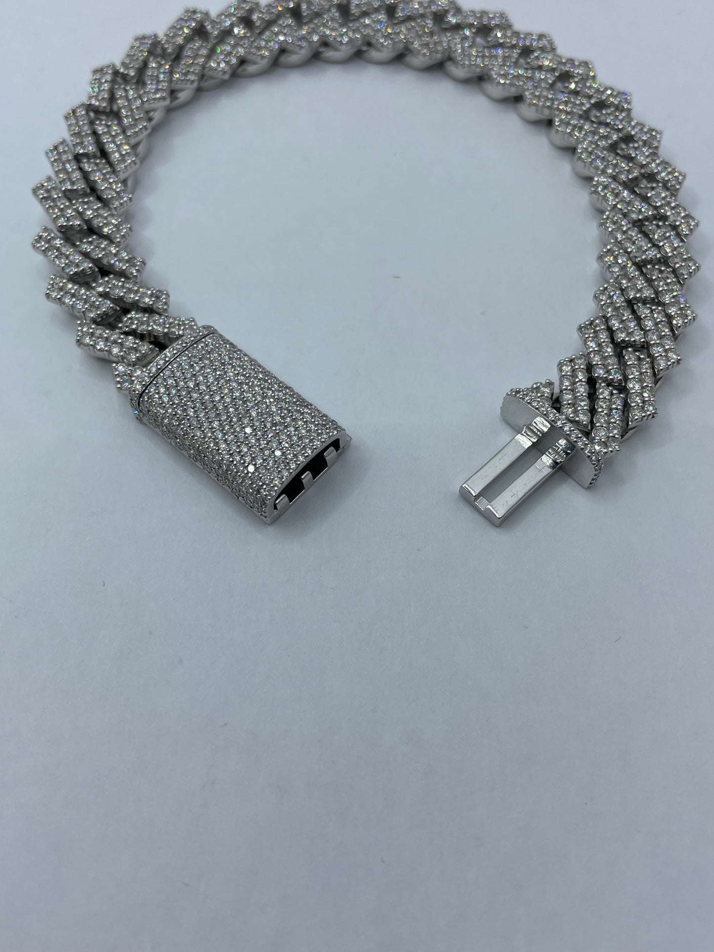 14k White Gold Cuban Diamond Bracelet ICED OUT - 7.5 inch