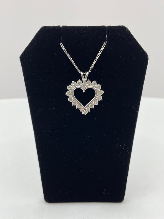 14k White Gold Heart Diamond Pendant