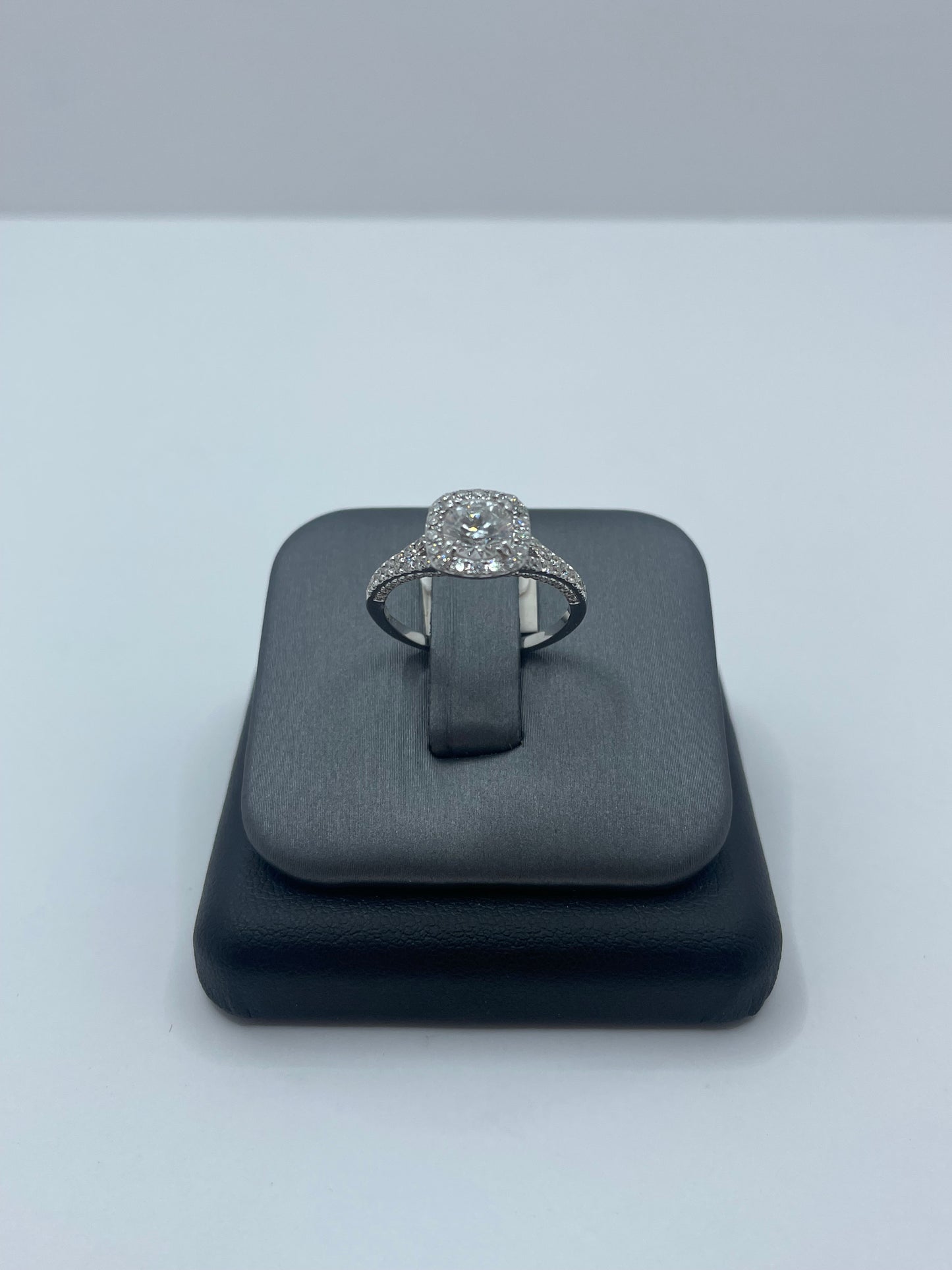 18k White Gold Square Halo Diamond Ring