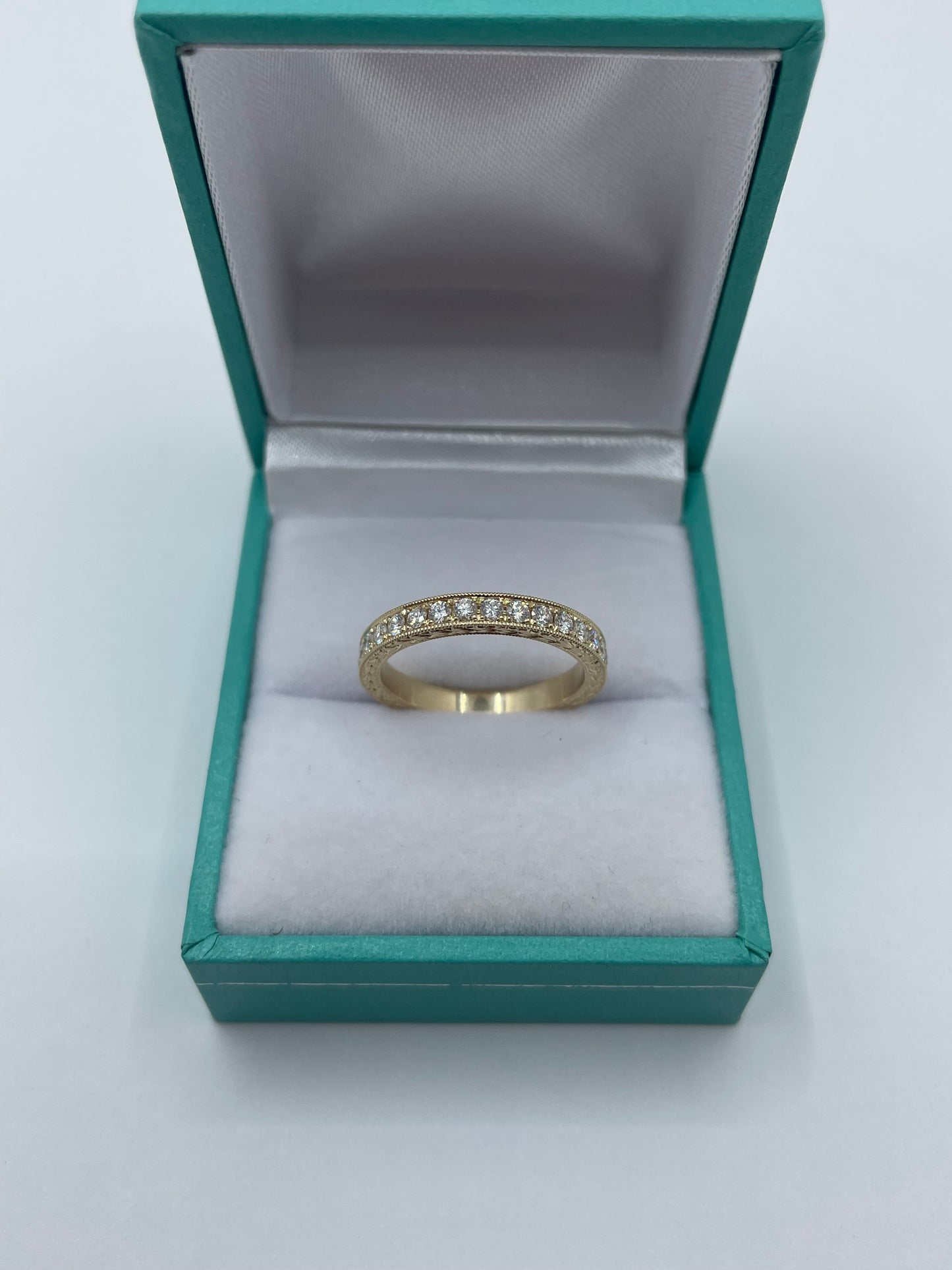 14k Gold Eternity Band Ring With Hand Engraved Design