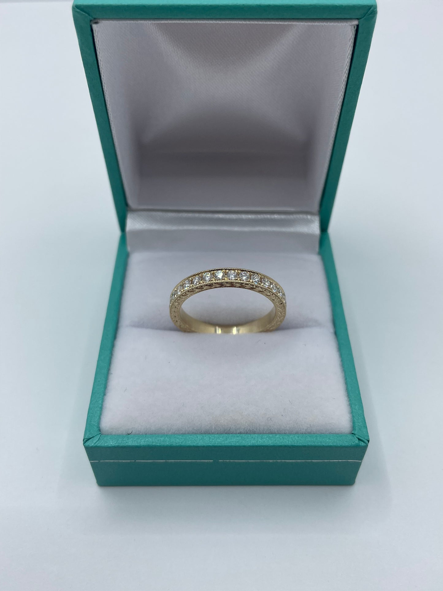 14k Gold Eternity Band Ring With Hand Engraved Design