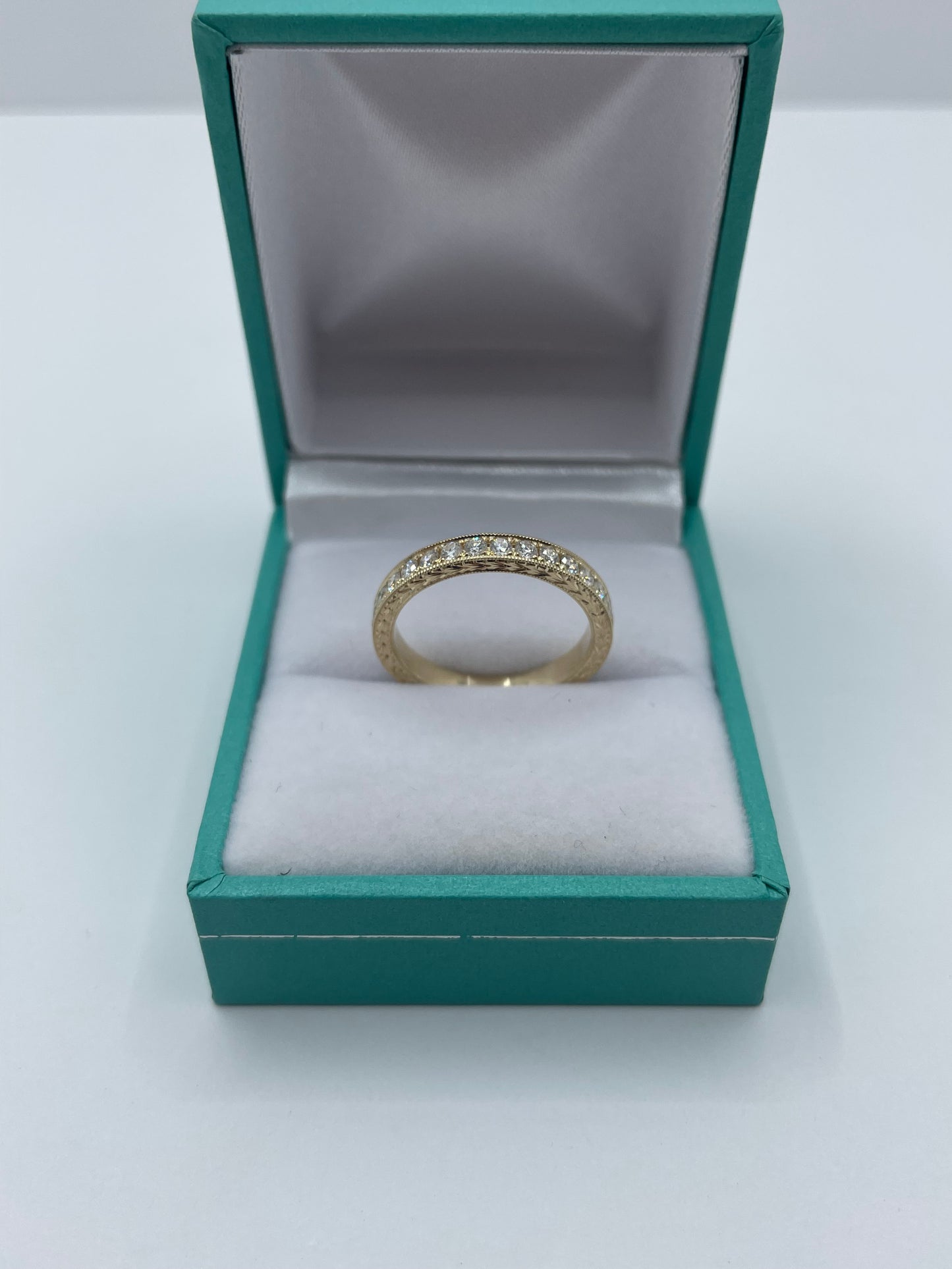 14k Gold Eternity Band Ring With Hand Engraved Design