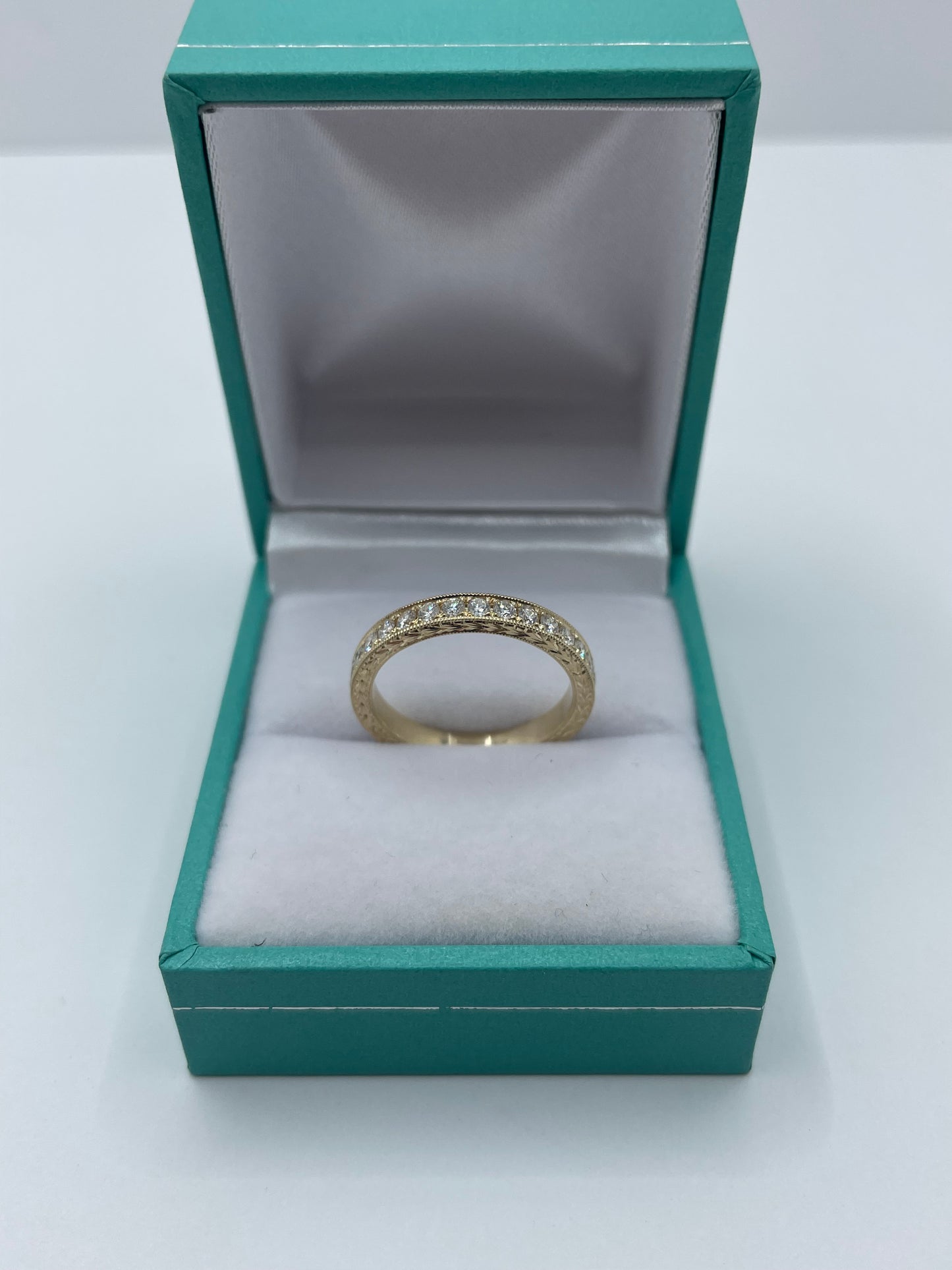 14k Gold Eternity Band Ring With Hand Engraved Design