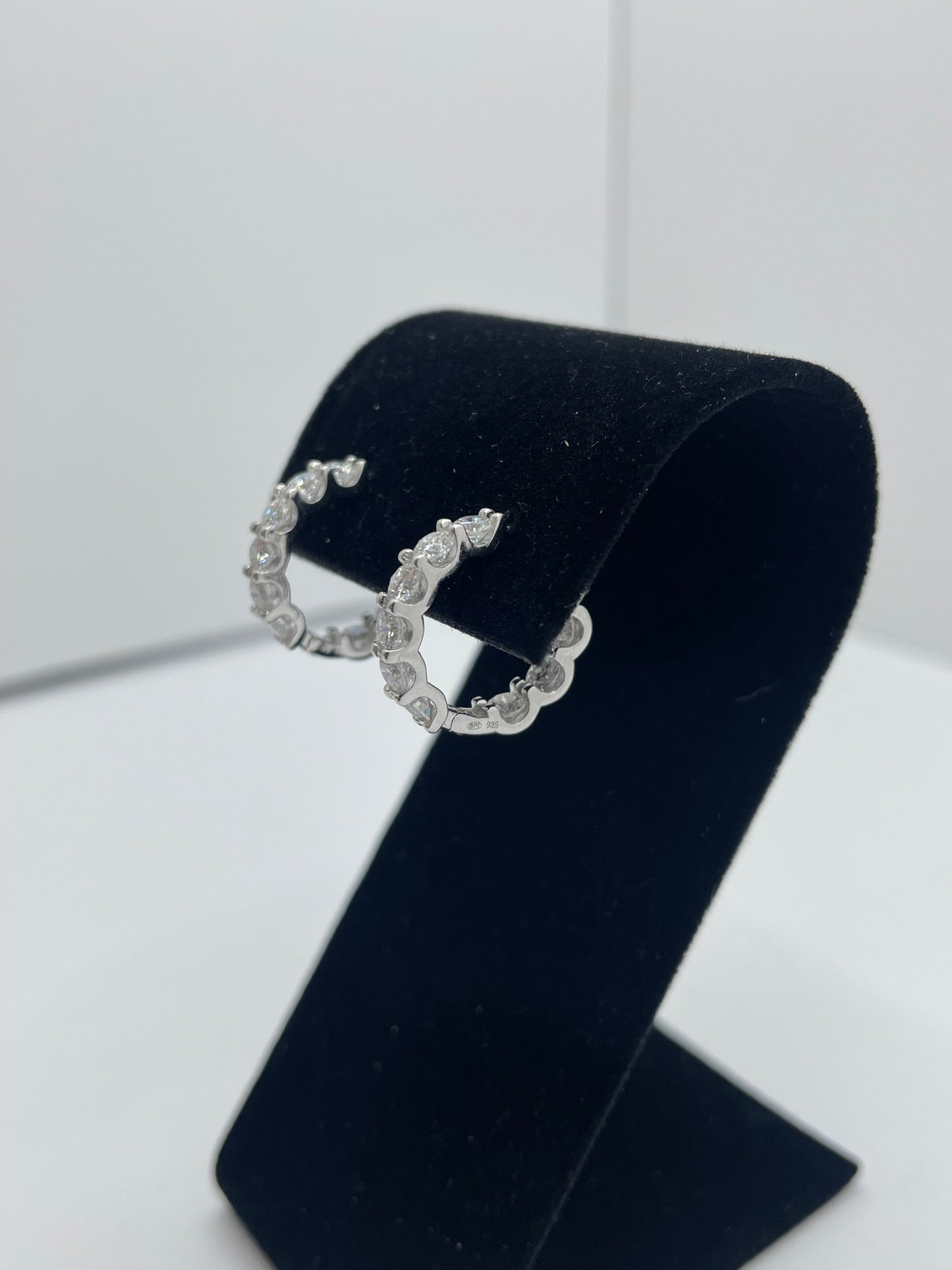 Moissanite Hoop Earrings .925 Silver w/ Stones on Inner Hoops