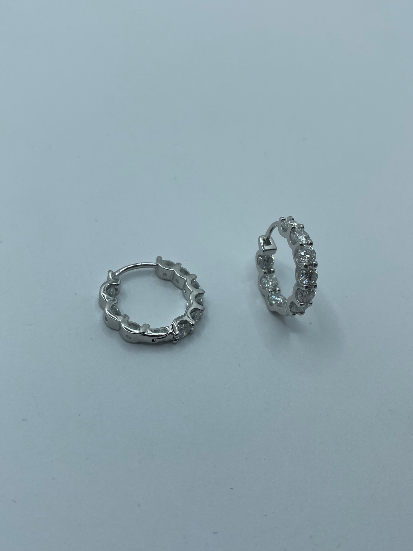 Moissanite Hoop Earrings .925 Silver w/ Stones on Inner Hoops