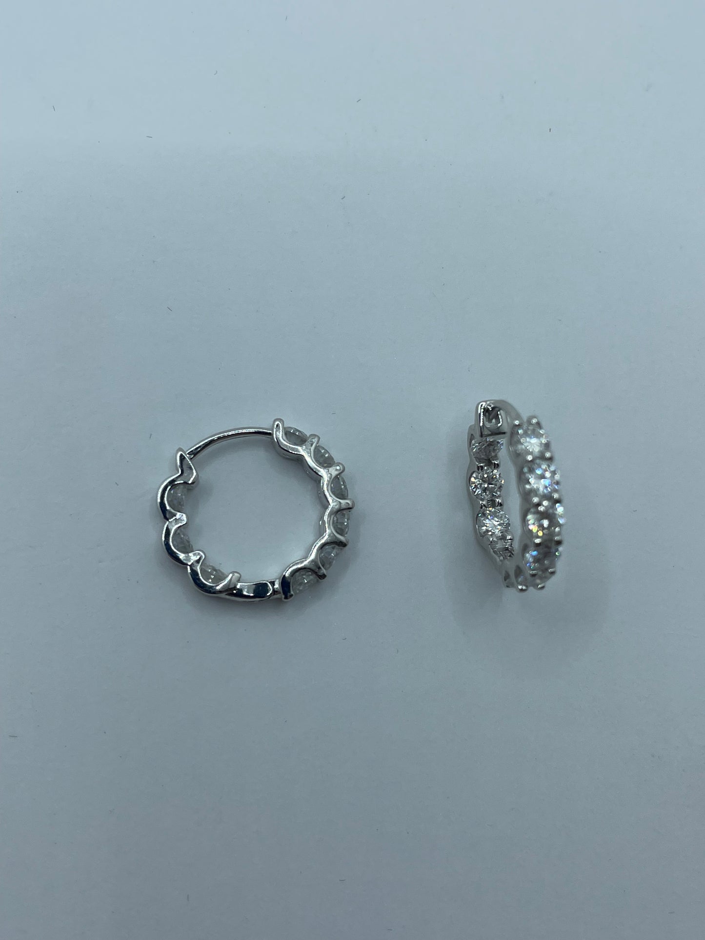 Moissanite Hoop Earrings .925 Silver w/ Stones on Inner Hoops