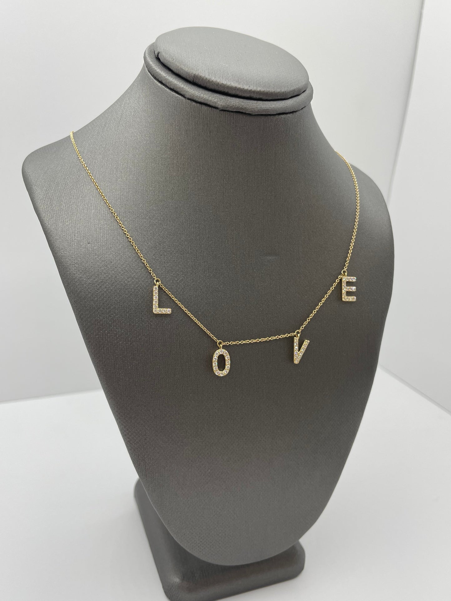 14k Yellow Gold Love Diamond Letter Necklace