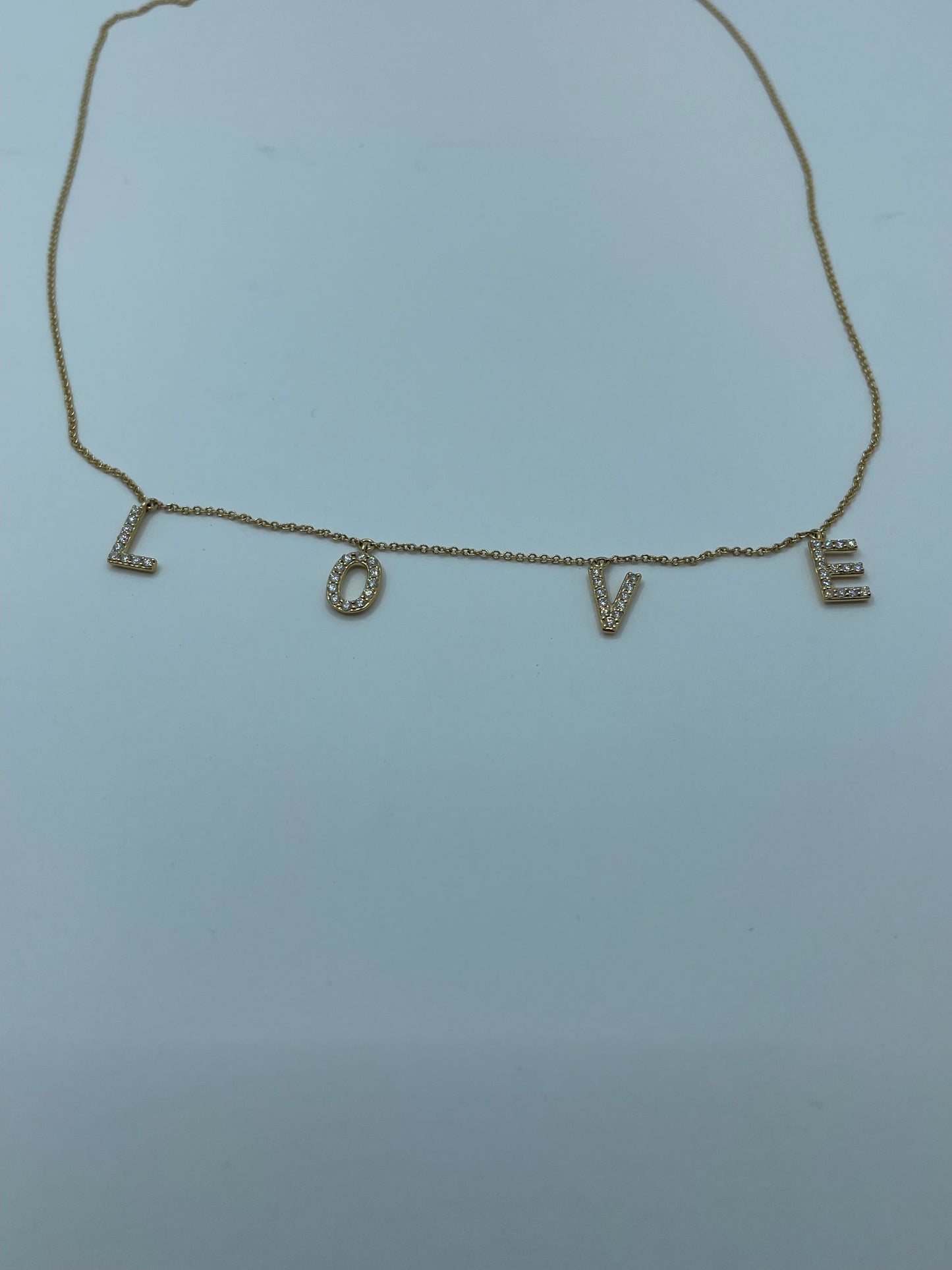 14k Yellow Gold Love Diamond Letter Necklace