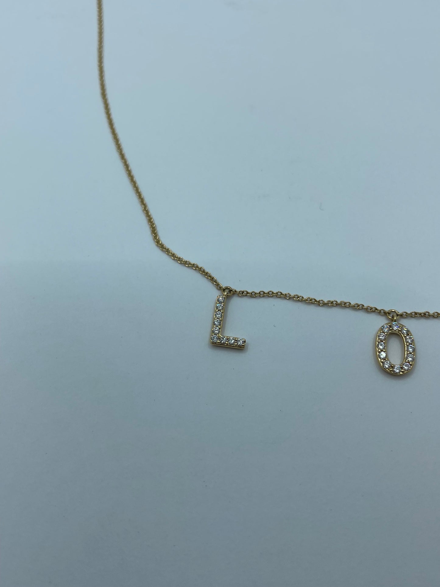 14k Yellow Gold Love Diamond Letter Necklace