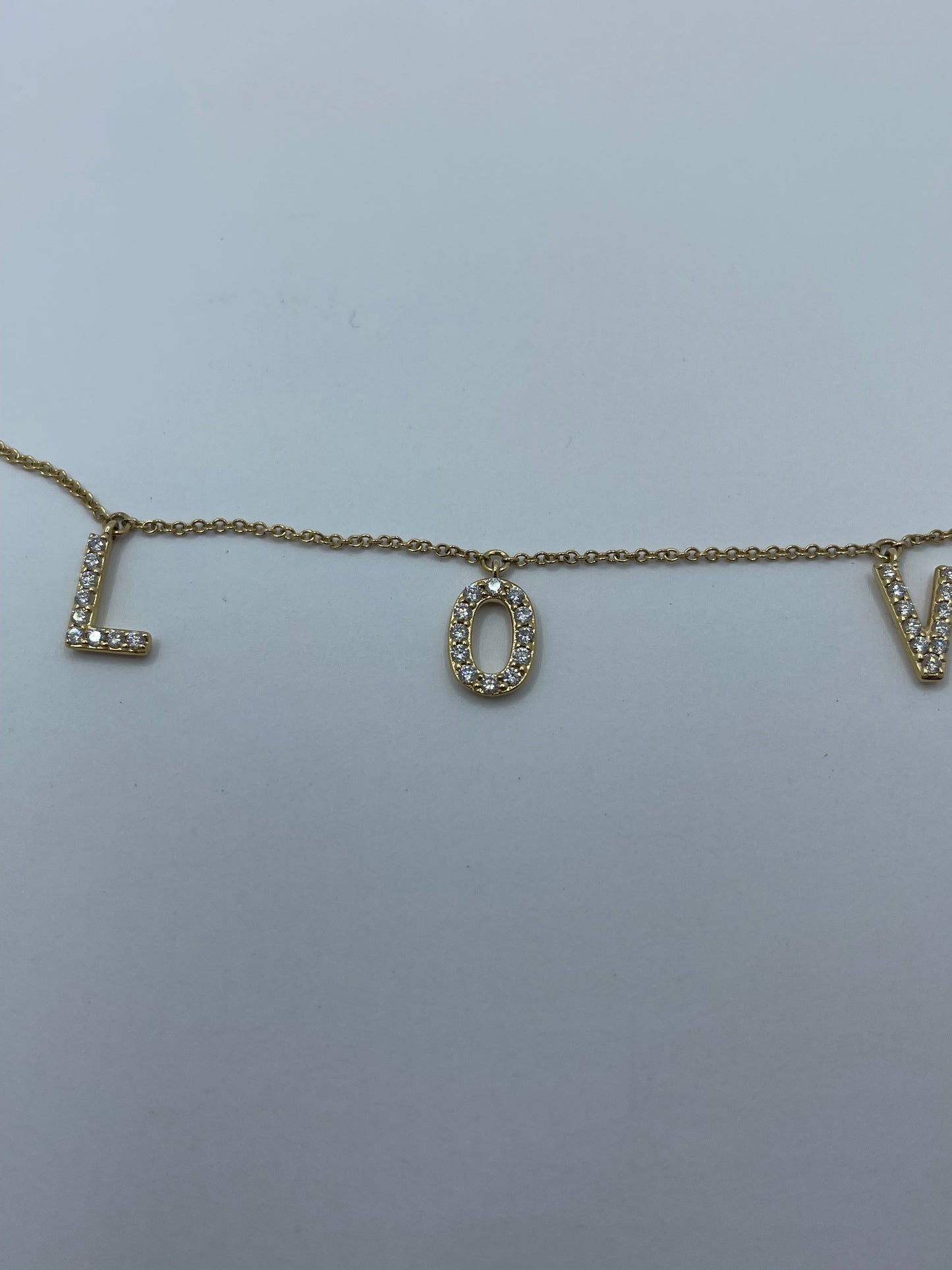 14k Yellow Gold Love Diamond Letter Necklace