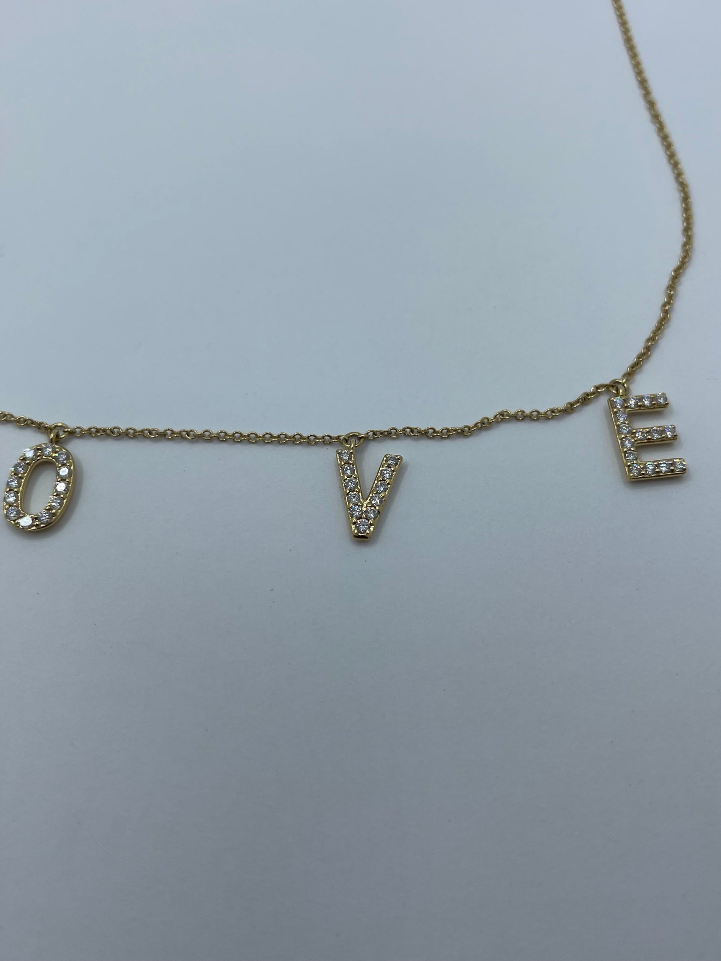 14k Yellow Gold Love Diamond Letter Necklace