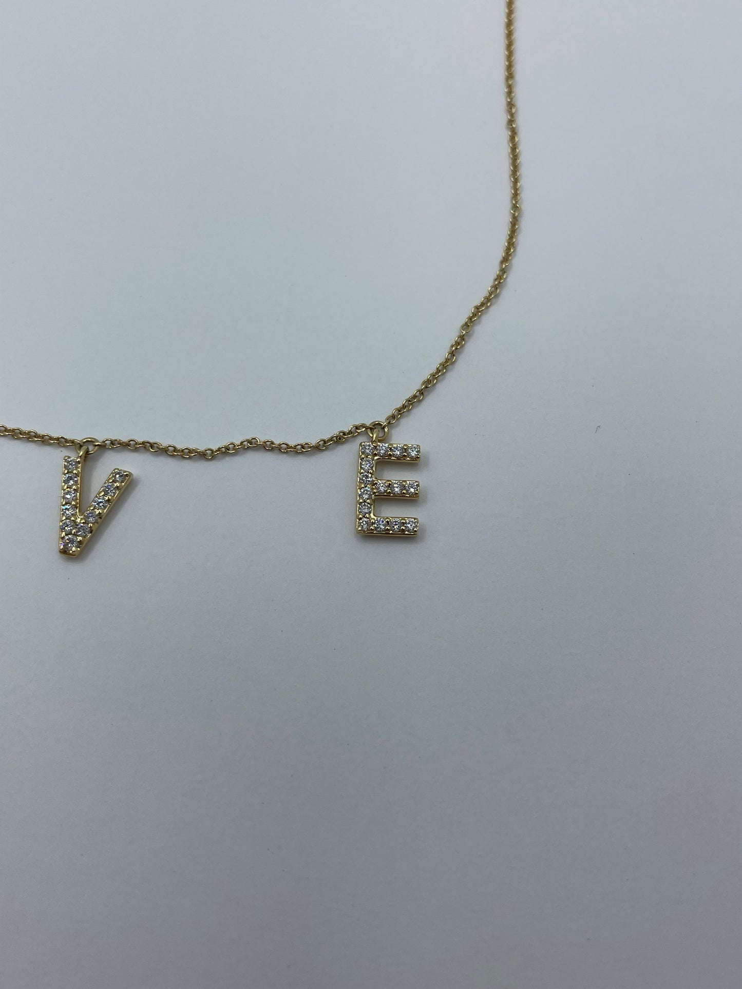 14k Yellow Gold Love Diamond Letter Necklace