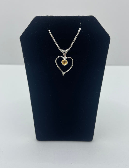 Citrine Heart Shape Pendant .925 Silver