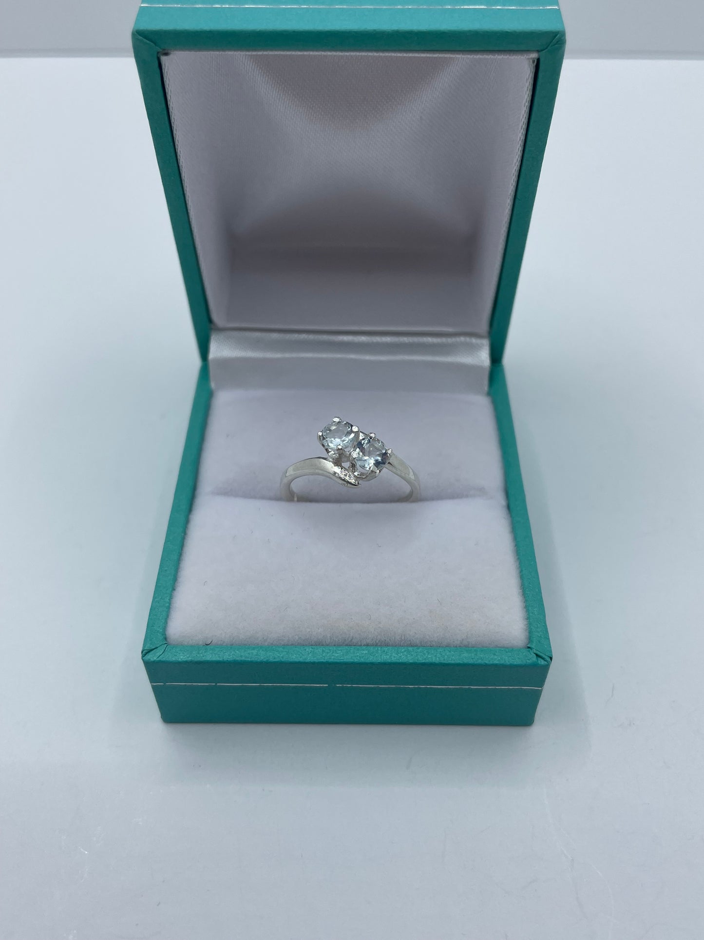 2 Stone Aquamarine Bypass Ring .925 Silver