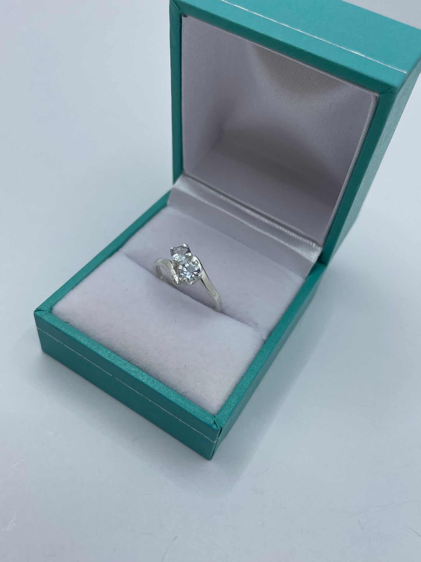 2 Stone Aquamarine Bypass Ring .925 Silver