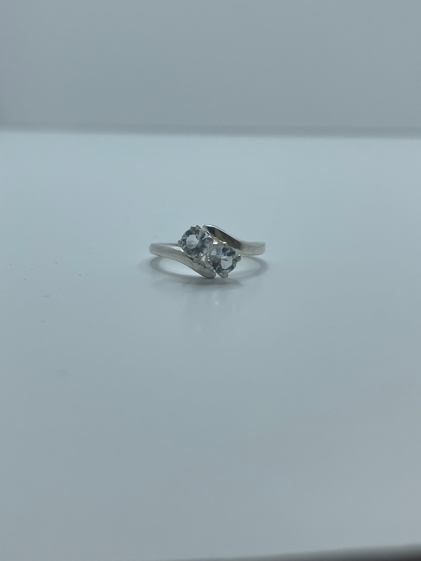 2 Stone Aquamarine Bypass Ring .925 Silver