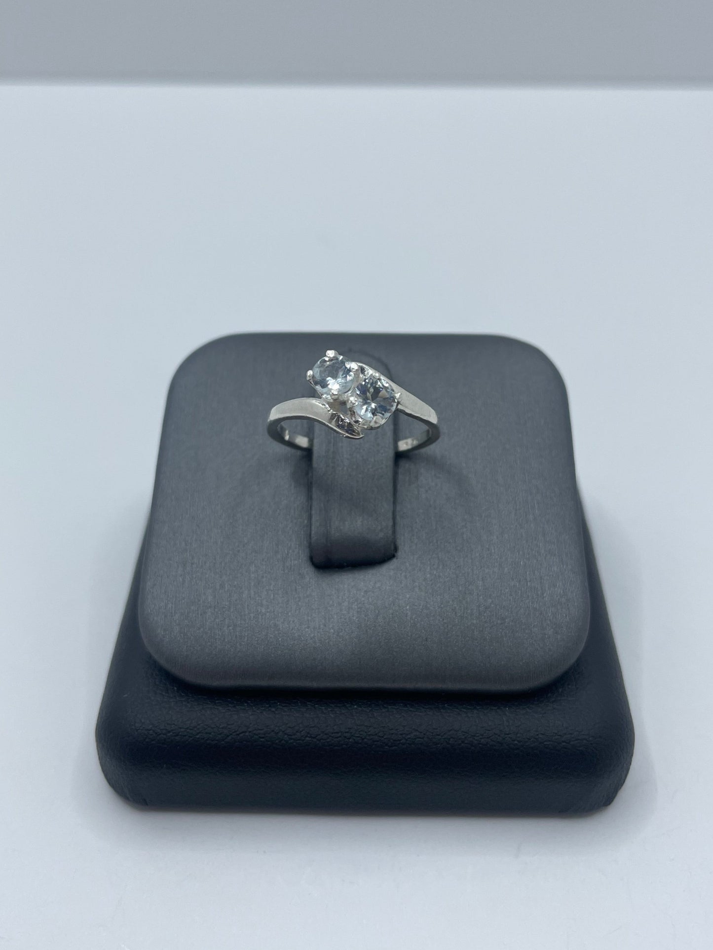 2 Stone Aquamarine Bypass Ring .925 Silver