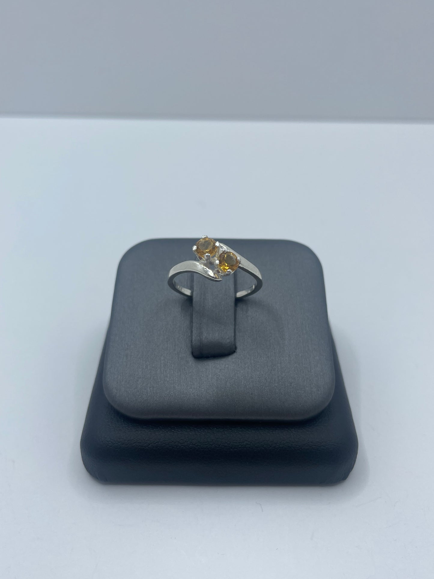 2 Stone Citrine Bypass Ring .925 Silver